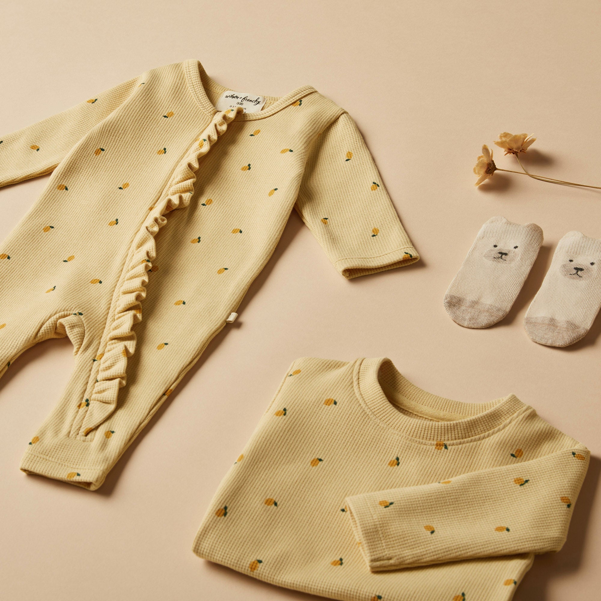 Organic Baby Waffle Ruffle Zipsuit - Little Lemon Soft Cotton One-Piece Romper for Newborns & Infants | Perfect for Playtime, Photo Shoots & Everyday Comfort