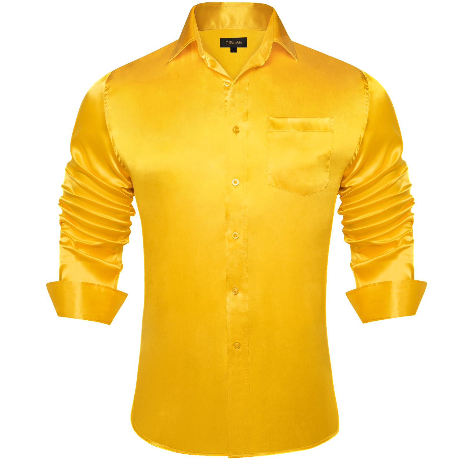 Premium Men's Satin Long Sleeve Dress Shirt - Shiny Button Down Formal Shirt with Pocket - Regular Fit for Wedding, Party & Business Occasions - Office Wear & Special Events Attire
