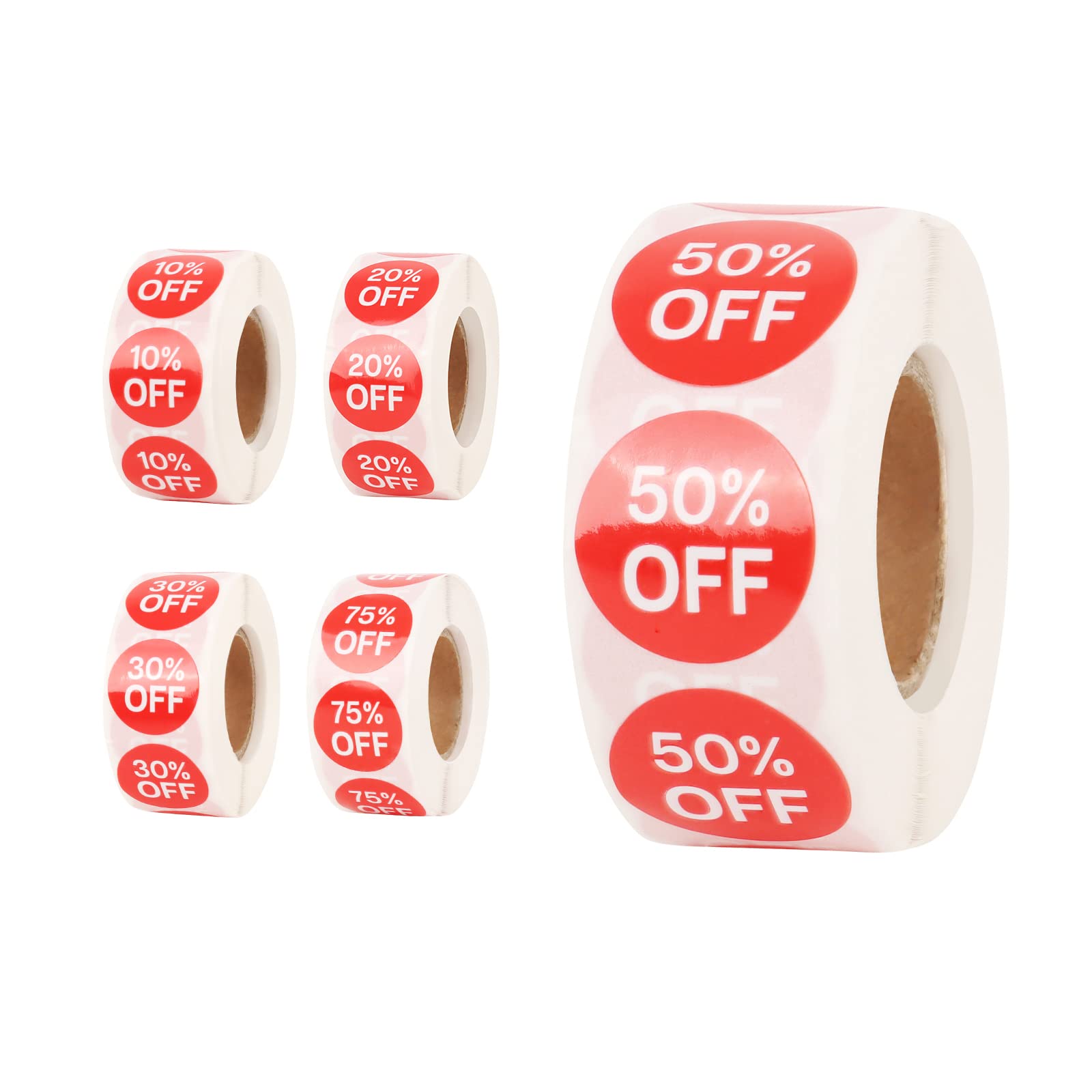 Muka 2500 PCS 0.75 Inch Red Discount Stickers - 10% to 75% Off Waterproof Permanent Self-Adhesive Sale Labels for Retail, Clearance, and Pricing - Perfect for Stores, Flea Markets, and Garage Sales