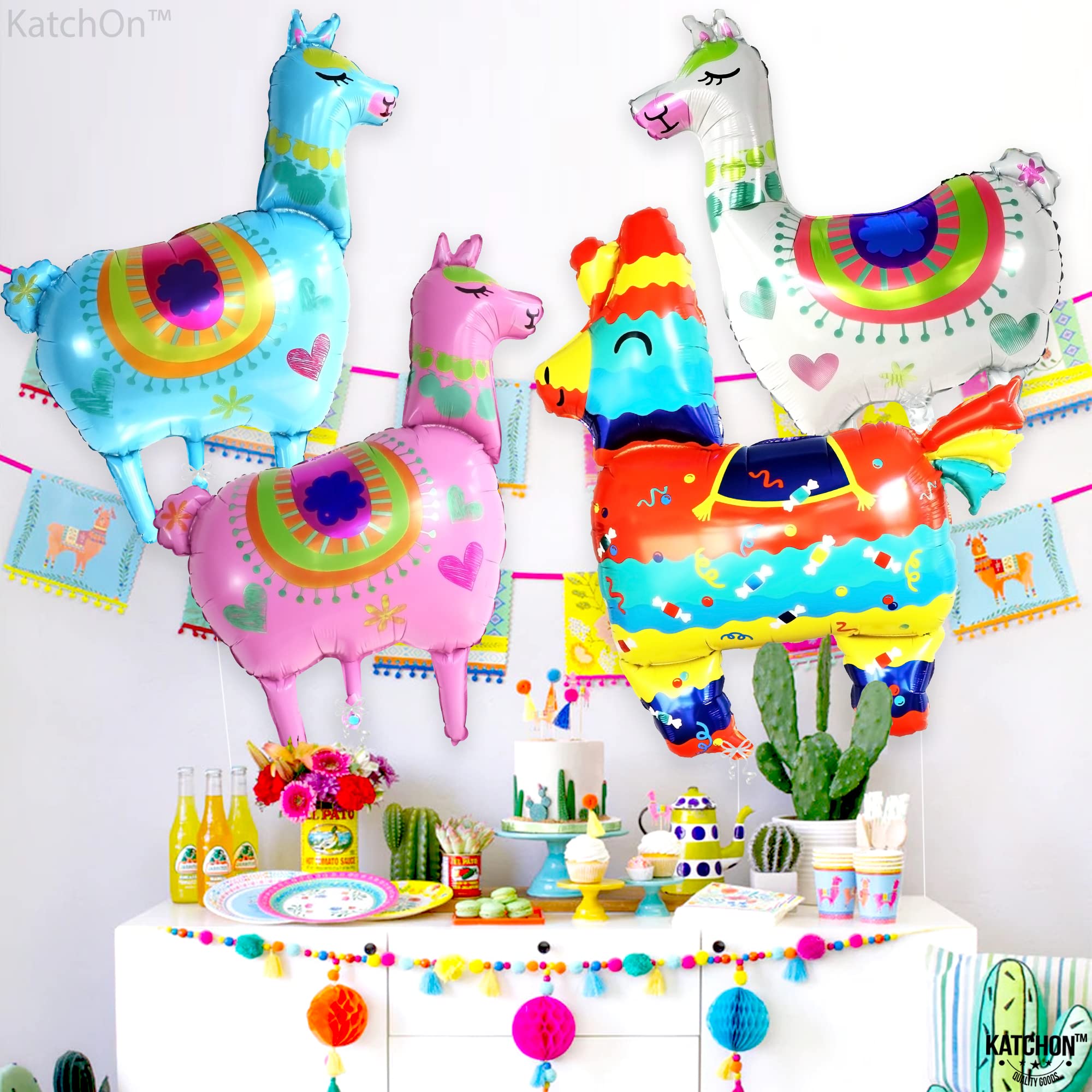 KatchOn 4-Pack Giant 39 Inch Llama Balloons for Birthday Party Decorations | Alpaca Foil Balloons for Fiesta Party Supplies | Perfect for Baby Showers, Gender Reveals & Graduation Celebrations