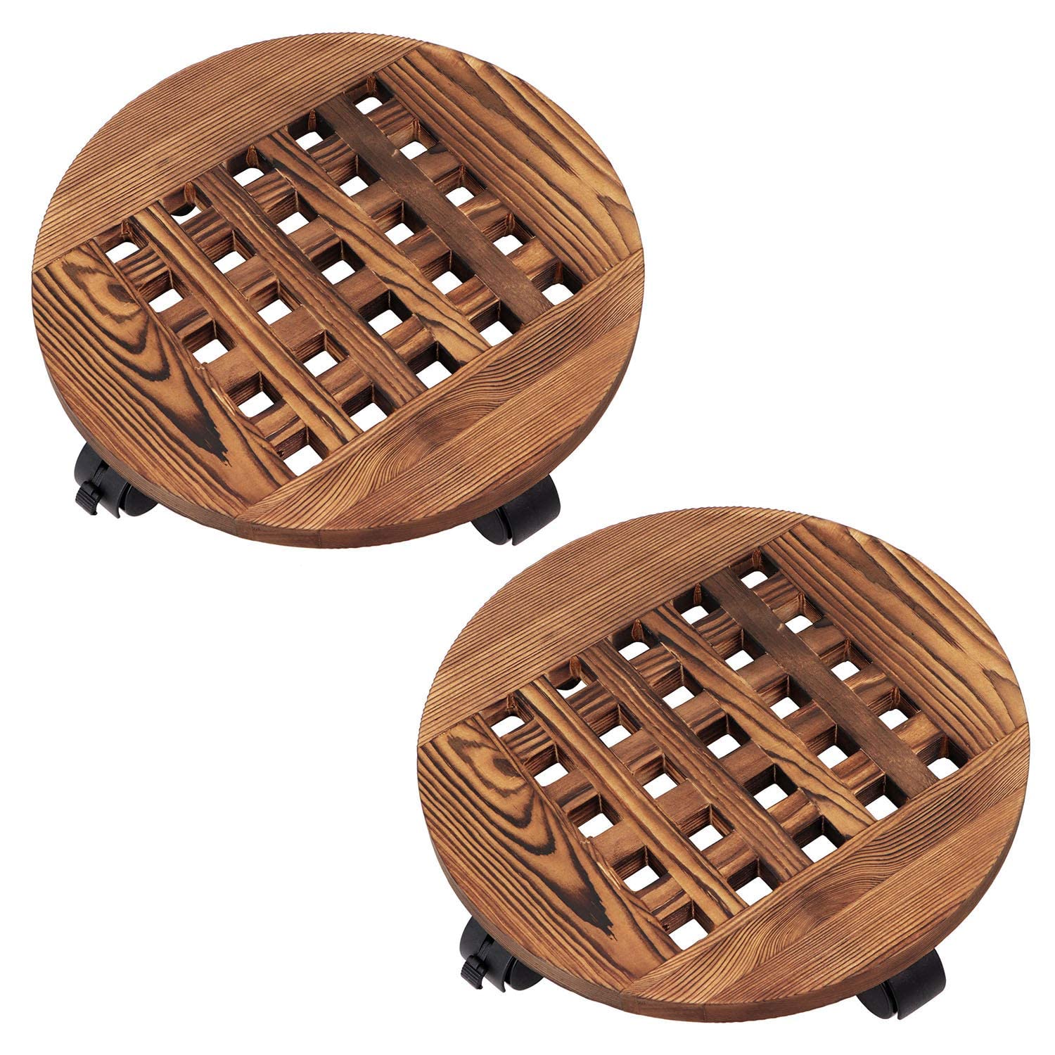 Benewoter 12 Inch Heavy Duty Wooden Plant Stand with Wheels - Pack of 2 Round Plant Caddies for Indoor & Outdoor Use - Perfect for Patio, Garden, Home Decor, and Plant Mobility