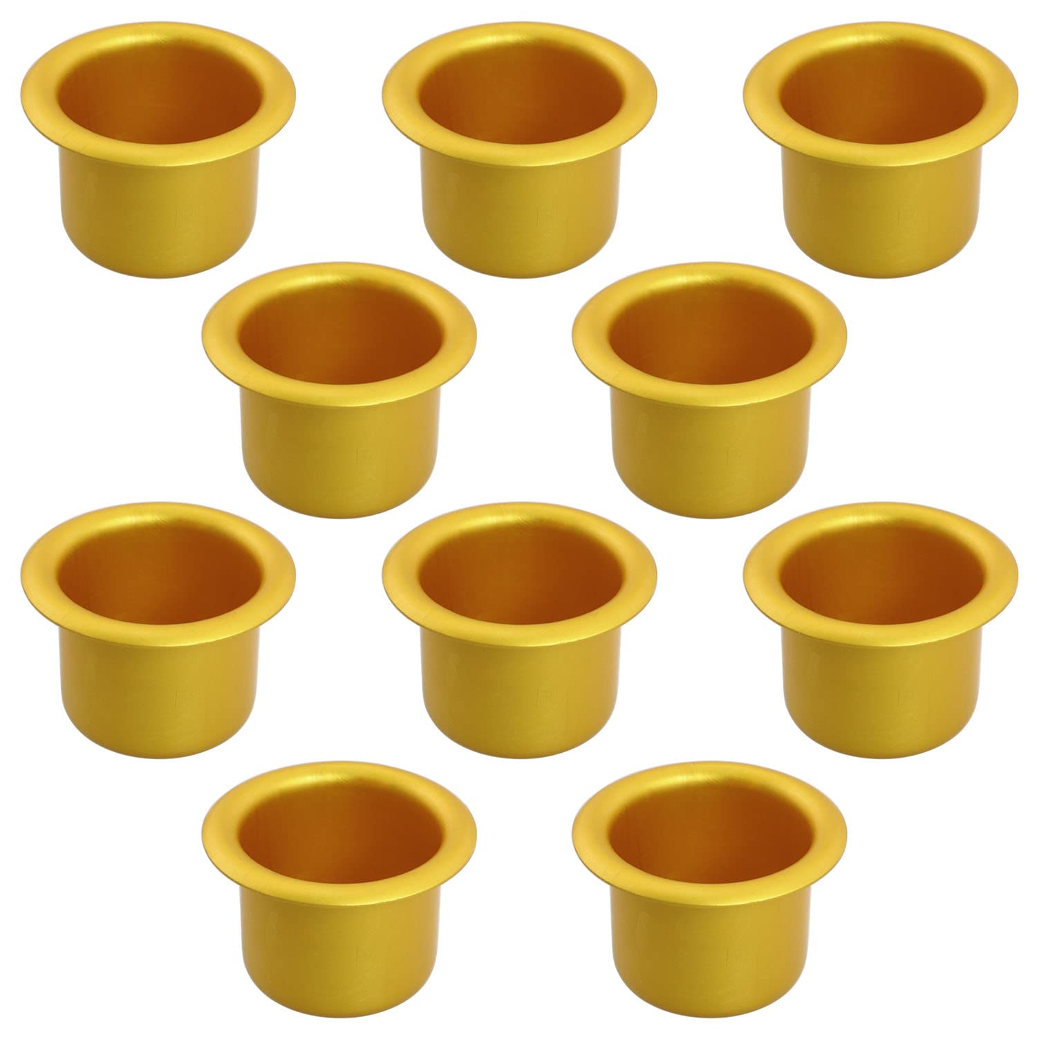 ZYAMY 10-Pack Gold Aluminum Candle Holders - 27mm Diameter, 18mm Height Candle Drip Protectors & Decorative Containers for Wedding, Party, Home Decor & Religious Ceremonies