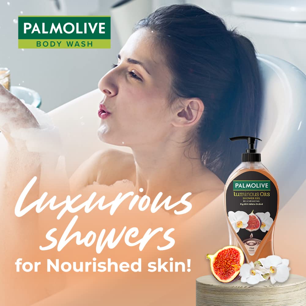 Palmolive Luminous Oil Rejuvenating Body Wash for Women & Men - 750ml Pump Bottle with 100% Natural Fig Oil & White Orchid | Paraben-Free & Silicone-Free Shower Gel for Soft, Radiant Skin | Perfect for Daily Hydration & Luxurious Spa Experience at Home