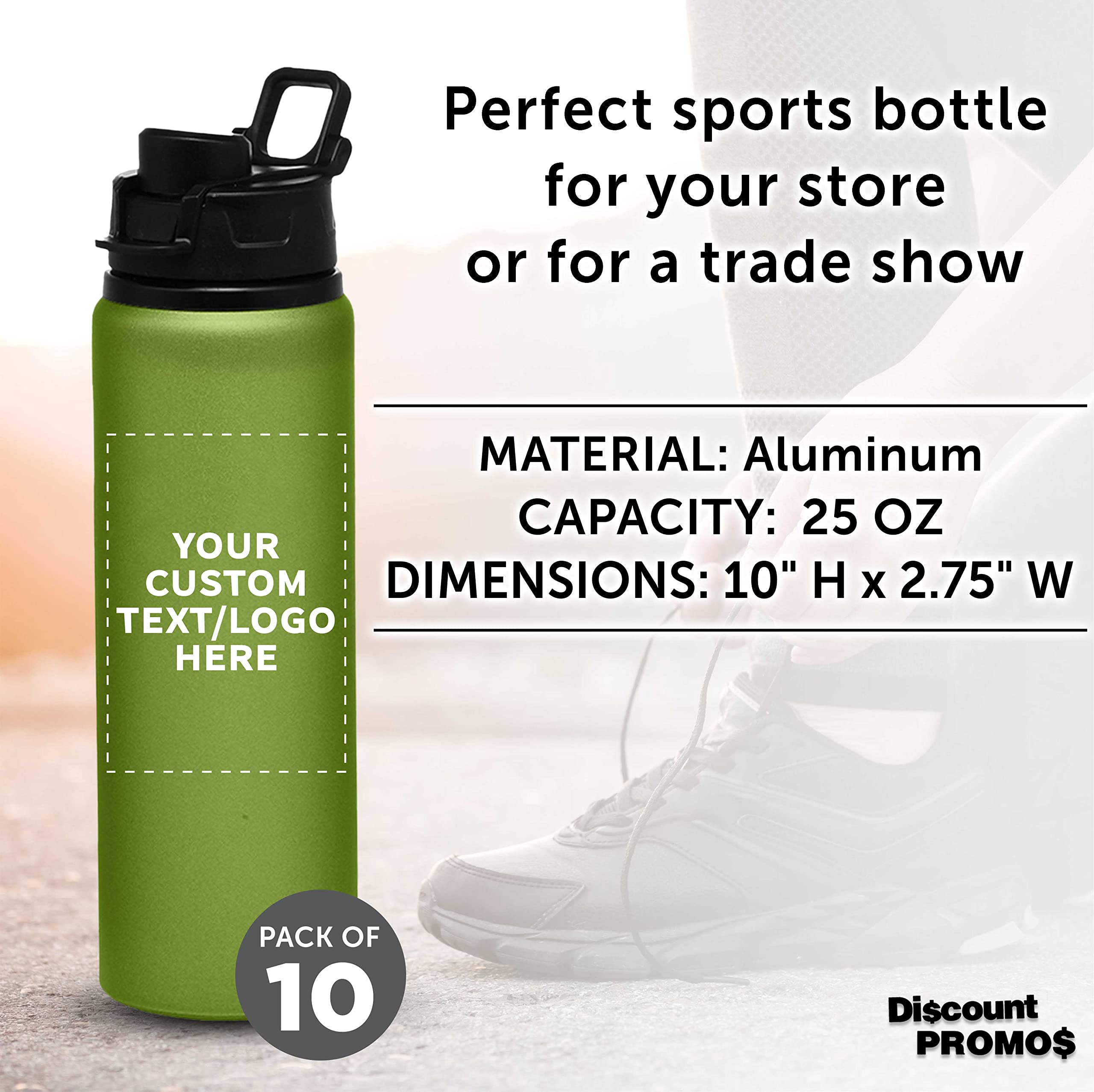 Custom 25oz Aluminum Water Bottles with Snap Lids - Bulk Pack of 10 Reusable Personalized Drinkware - Eco-Friendly Gym, Hiking, Cycling & School Accessories - Ideal for Sports, Outdoor Activities & Daily Hydration - Green
