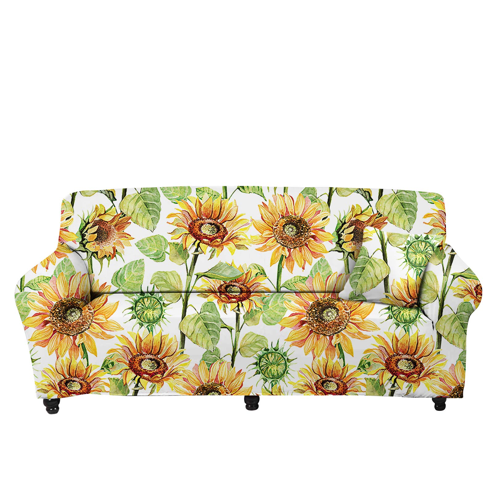 Sunflower Printed Stretch Sofa Slipcover for 74.8-90.6in Couches - Spillproof Elastic Couch Cover with Straps | Home Decor, Living Room Furniture Protector for Daily Use & Holiday Gatherings