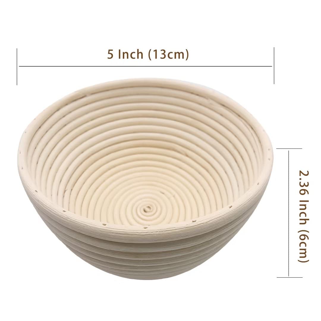 5 Inch Round Banneton Proofing Basket with Removable Liner - 6 Pack for Sourdough, Artisan Bread Baking | Perfect for Home Bakers & Professional Kitchens | Ideal for Bread Shaping, Dough Rising & Fermentation