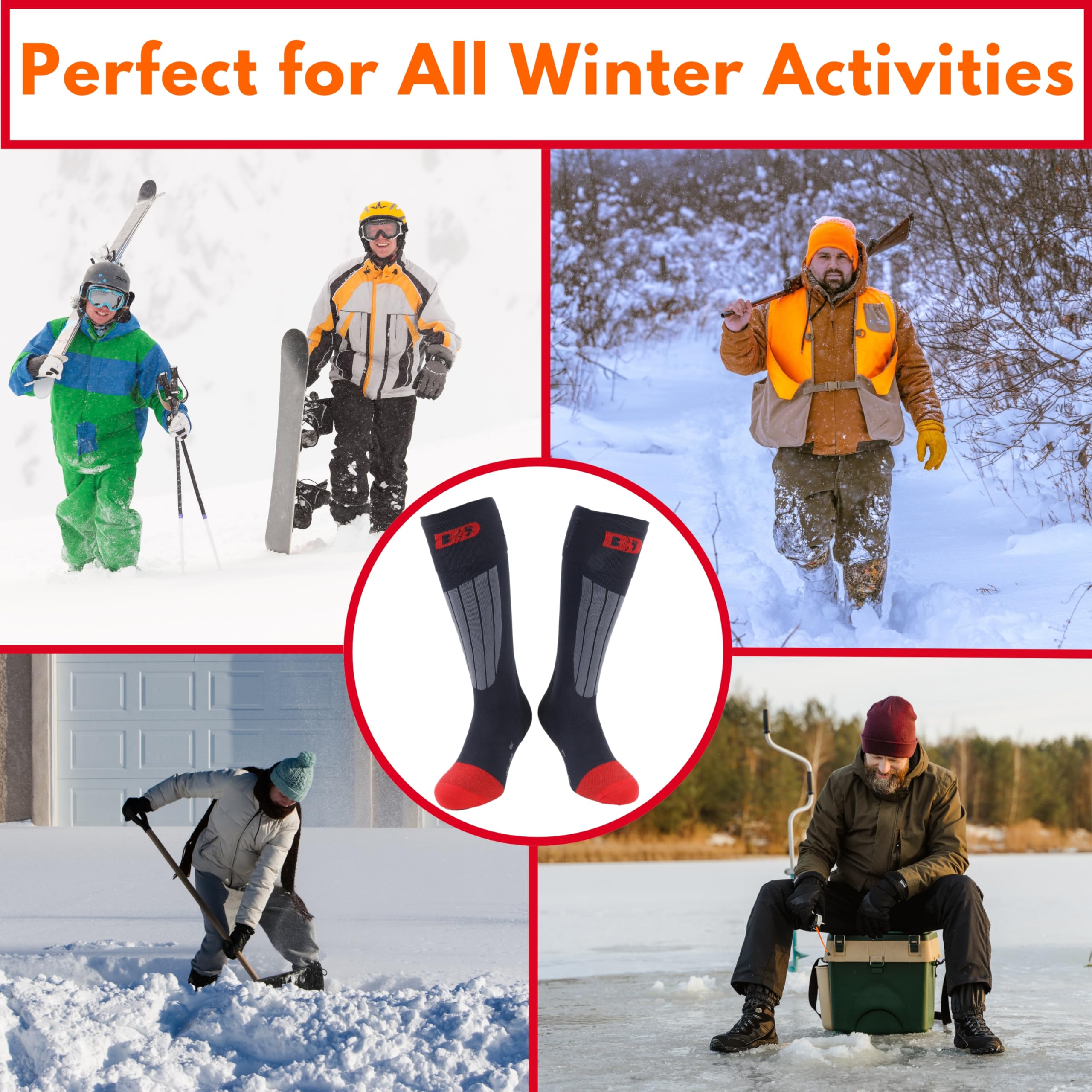 Hotronic XLP Heated Socks for Men & Women - Merino Wool Blend Thermal Compression Socks for Skiing, Hiking & Winter Sports - Battery Powered Electric Warm Socks for Cold Weather Outdoor Activities
