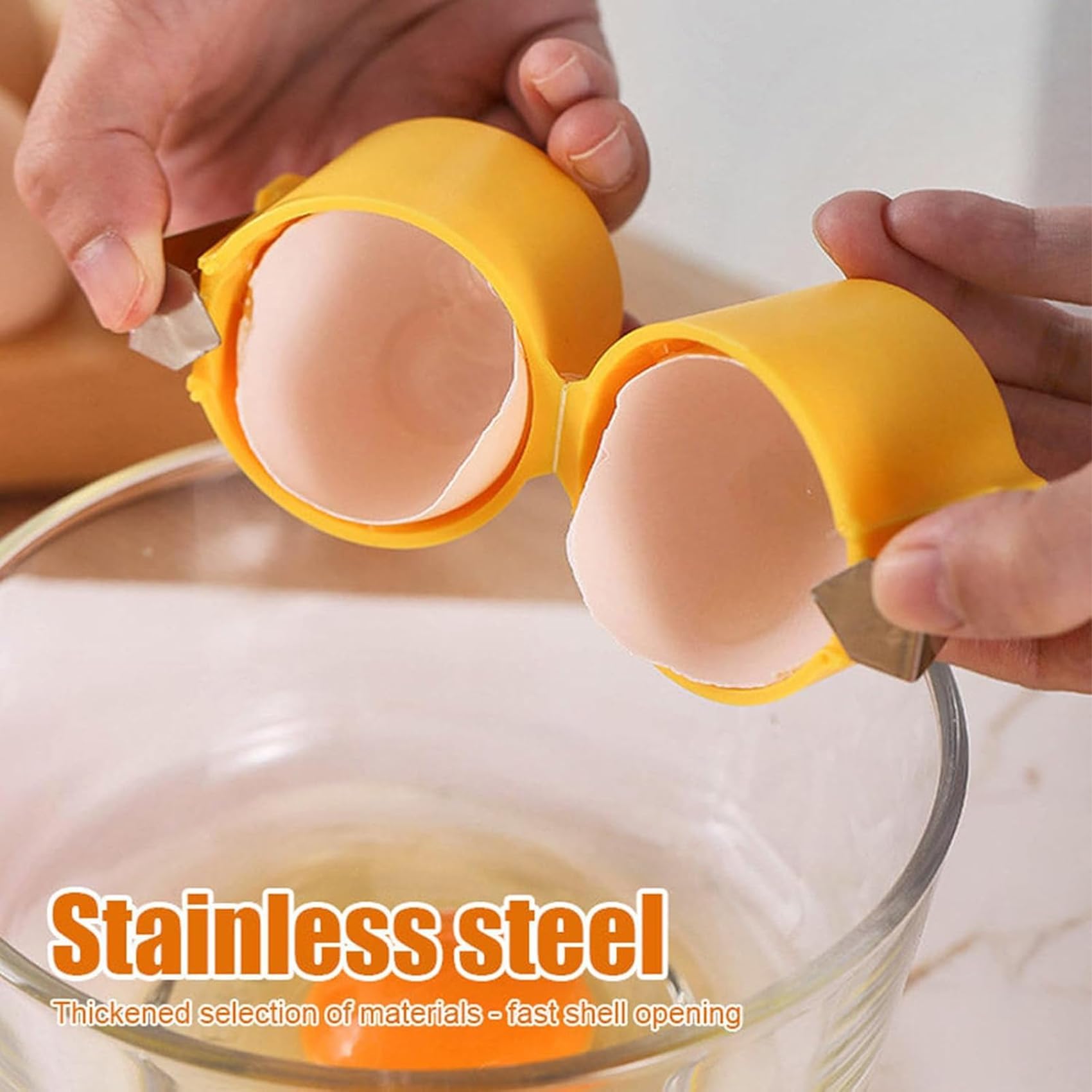 Premium Egg Shell Opener & Cutter Tool - Quick & Easy Egg Topper for Raw Eggs, Kitchen Gadget for Perfect Eggshell Cutting - Ideal for Baking, Cooking & Breakfast Prep (2-Pack, Yellow)