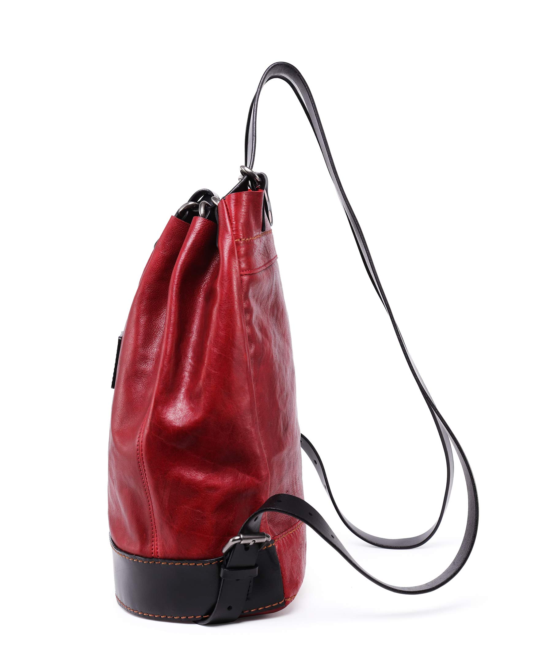 **Genuine Leather Stars Align Bucket Backpack for Women - Stylish Rose & Black Crossbody Bag - Perfect for Travel, Work, and Everyday Use**