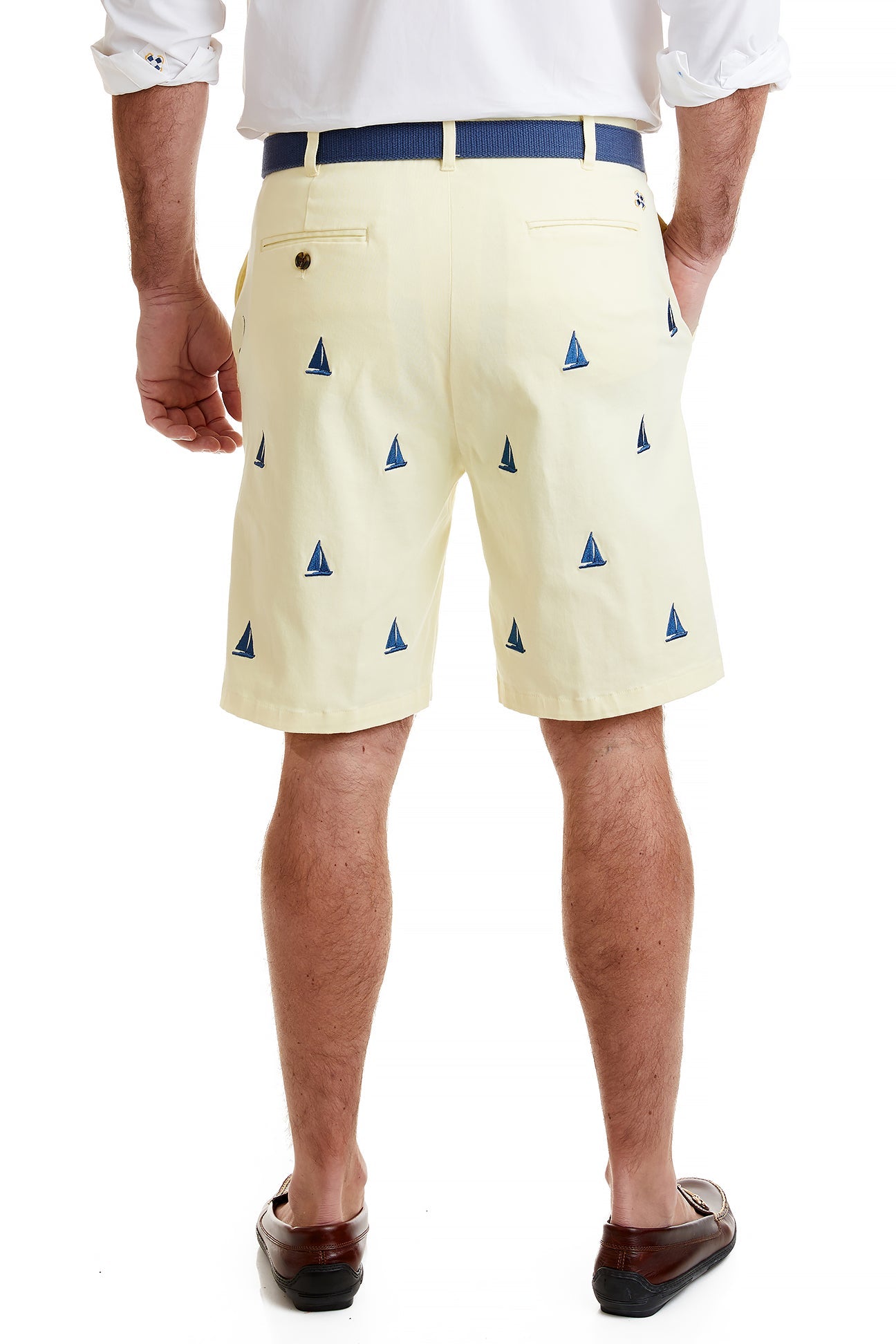 Cisco Short Stretch Twill Neon Yellow with Sailboat Design - Comfortable Casual Pants for Men | Perfect for Sailing, Outdoor Activities & Summer Wear