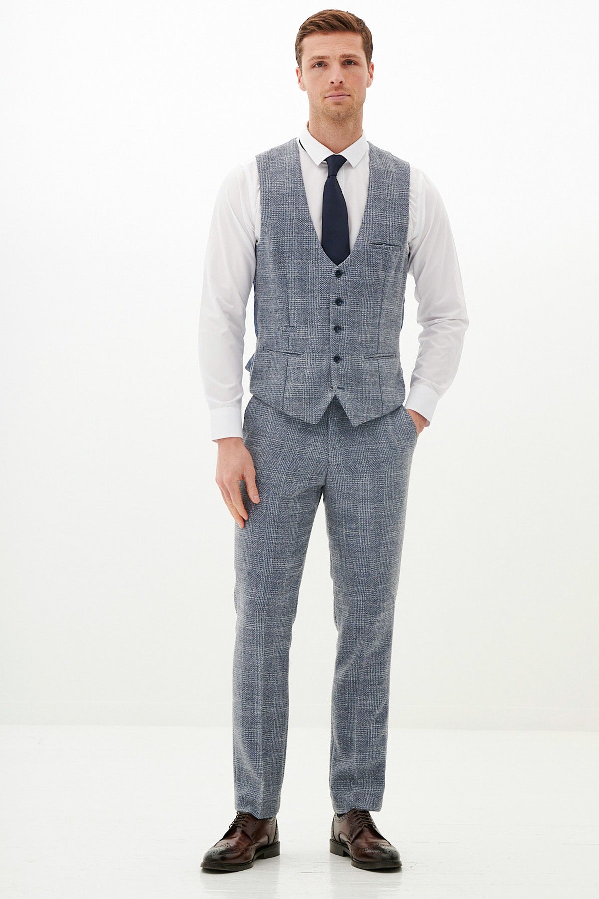 KRIS Sky Blue Tweed Three Piece Suit for Men - Elegant Formal Business Attire | Perfect for Weddings, Office Meetings & Special Occasions