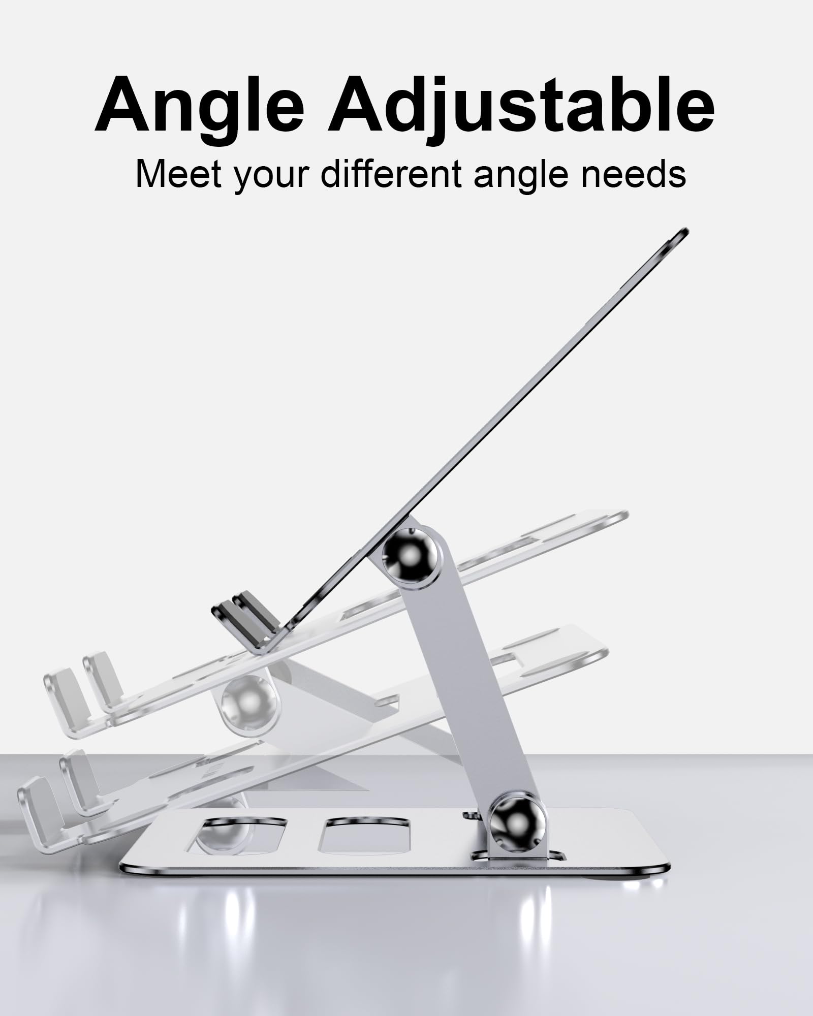 Adjustable Aluminum Tablet Stand Holder for iPad Pro/Air/Mini, Kindle & 4.7-12.9 Inch Tablets - Foldable & Portable Desk Stand for Work, Travel & Home Use (Silver)
