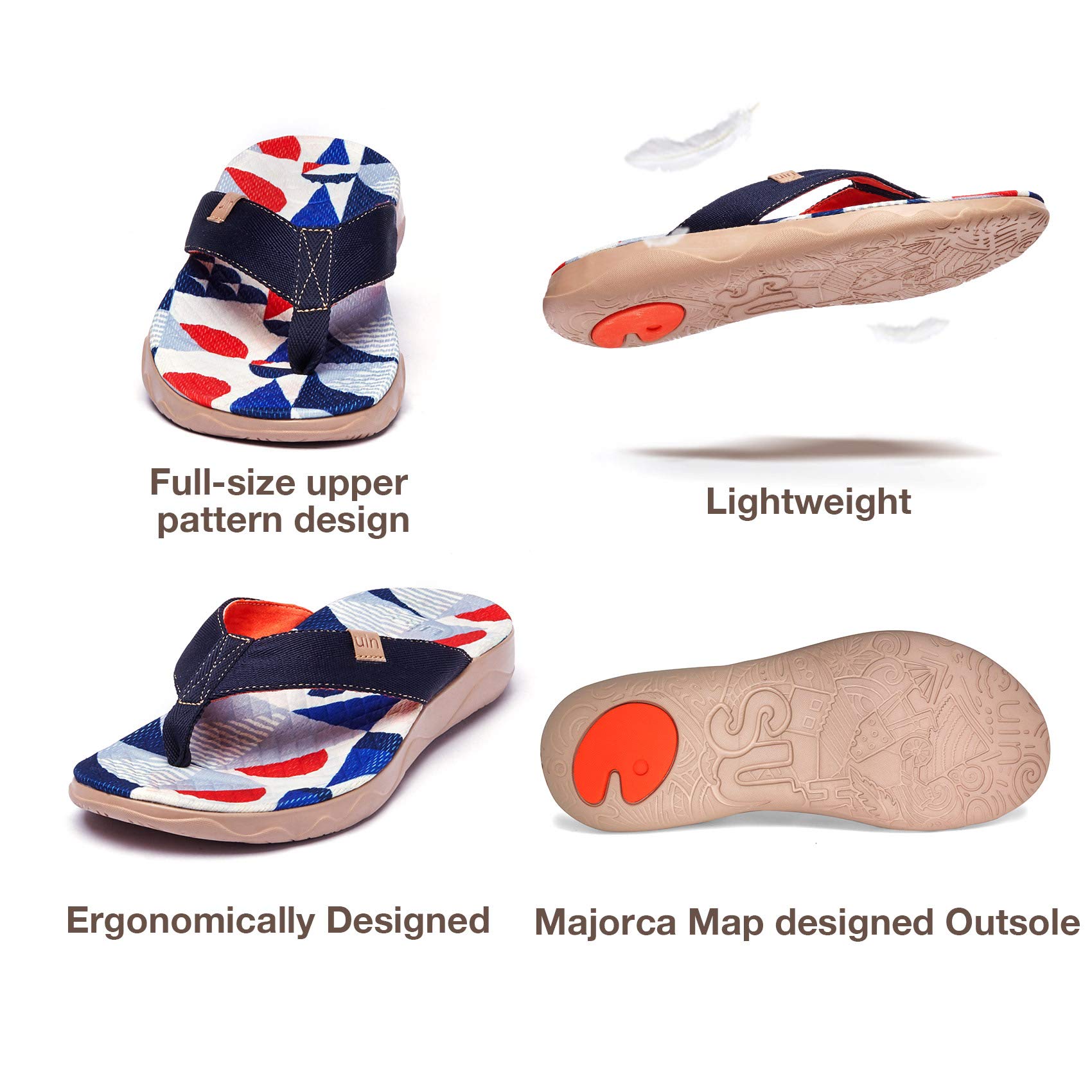 **UIN Men's Flip Flops - Comfortable Thong Sandals for Beach, Summer & Travel - Hand-Painted Art Design - Lightweight Casual Slippers for Walking, Poolside & Outdoor Adventures**
