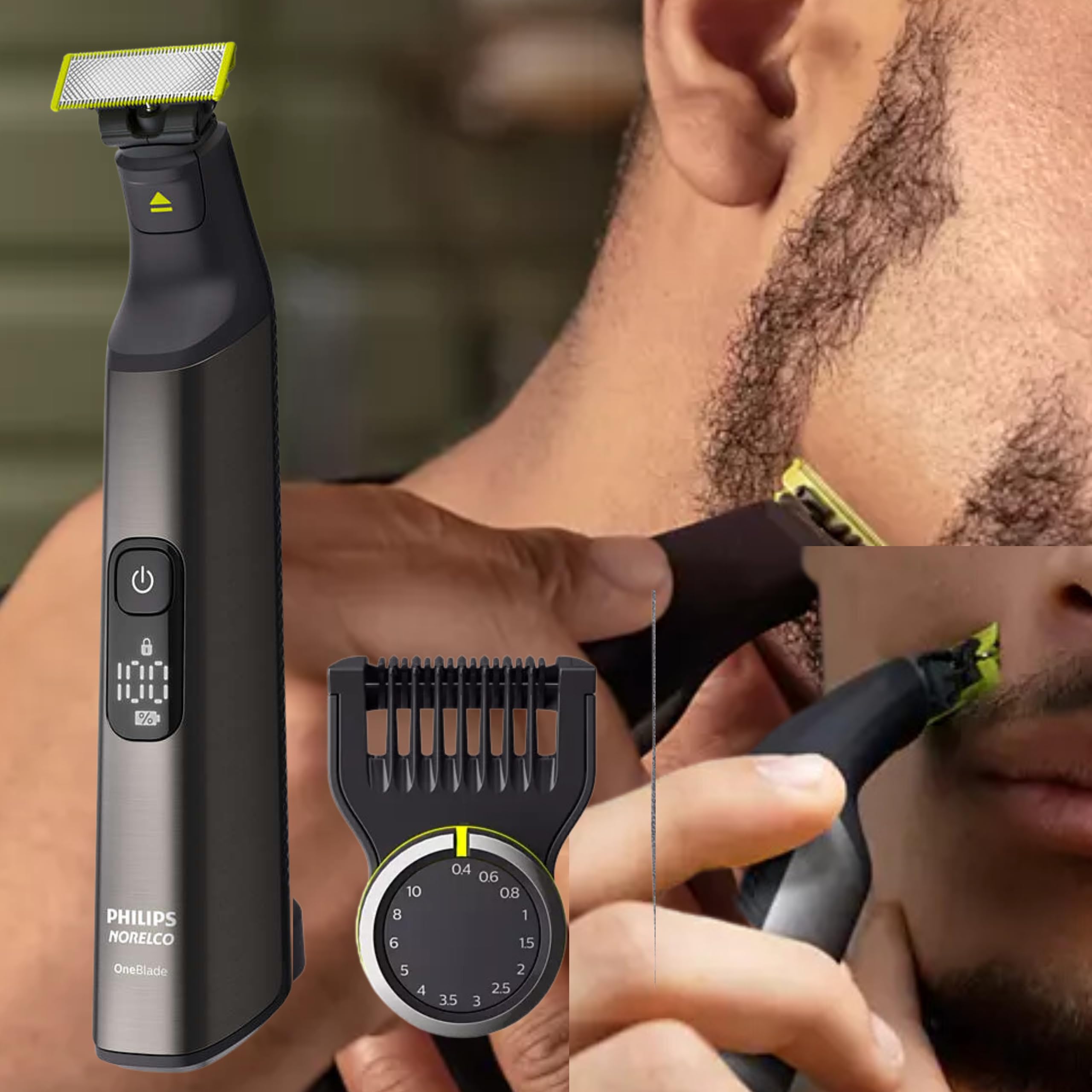 Philips Norelco OneBlade Pro Hybrid Electric Trimmer & Shaver Kit with Charging Stand, Precision Comb & Body Kit (QP6550 + QP610) - 3 Piece Set for Face, Body & Pubic Hair Grooming at Home or Travel