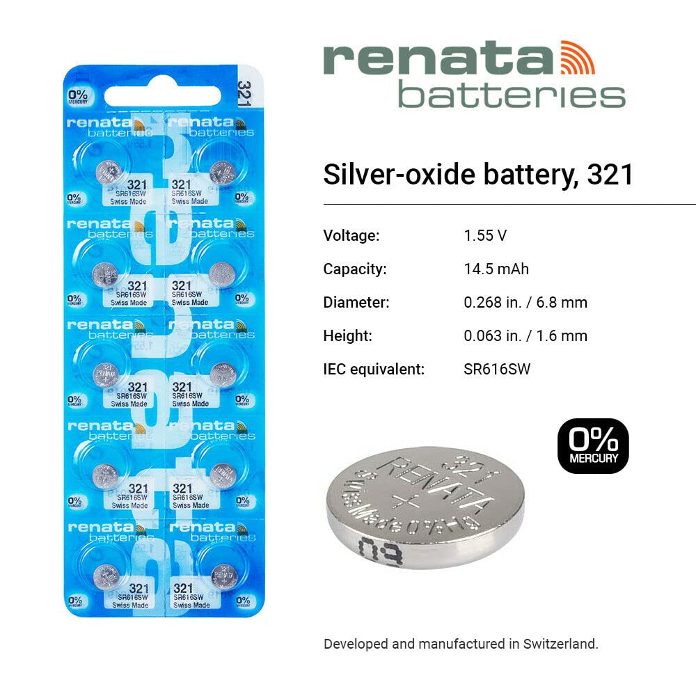Renata 321 SR616SW 1.55V Silver Oxide Watch Batteries (20 Pack) - Long-Lasting Power for Watches, Calculators & Small Electronics - Perfect Replacement for Timex, Casio & More