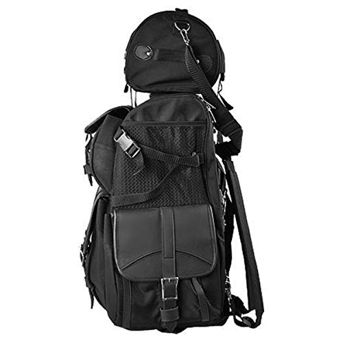 Waterproof Black Motorcycle Sissy Bar Bag with Multiple Storage Compartments & Adjustable Mounting Rig - Removable Rain Cover for Harley, Cruiser, Touring Bikes - Perfect for Road Trips, Commuting & Adventure Riding