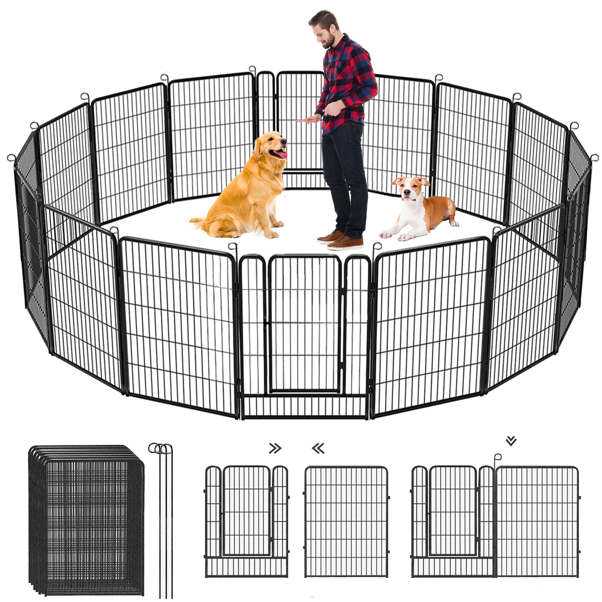 32 Inch 14-Panel Indoor/Outdoor Dog Playpen - Rustproof Puppy Fence for Small & Medium Dogs with Secure Lock | Portable Pet Exercise Pen for Yard, RV, Camping & Home Use