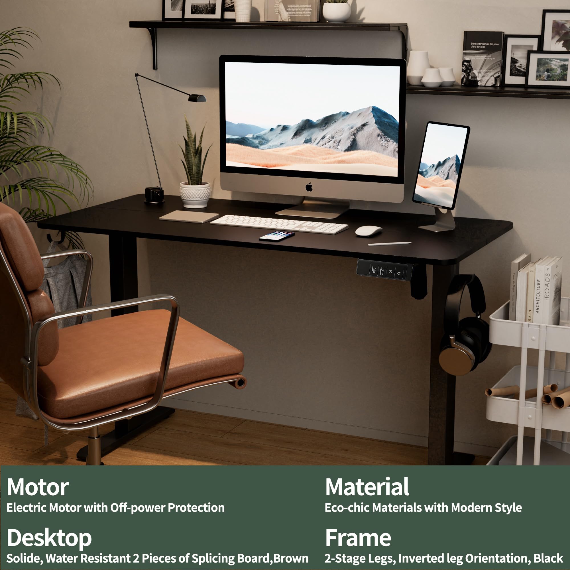 TIQLAB 47 x 24 Inch Electric Standing Desk - Height Adjustable Office Desk with Splice Board & Casters, Black Frame & Black Top - Perfect for Home Office, Gaming & Remote Work Setup