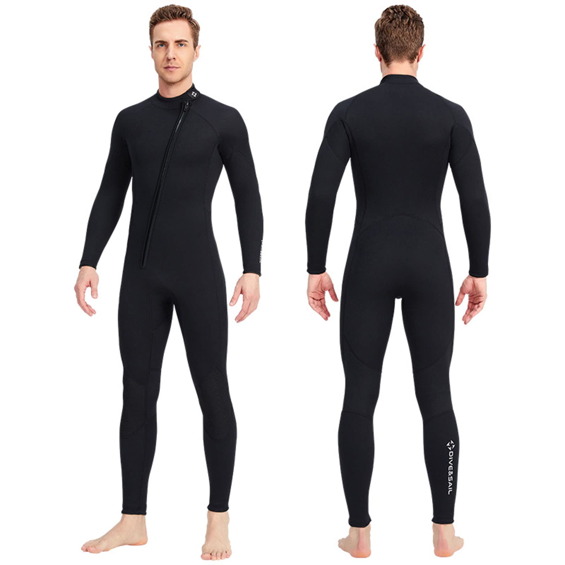 3mm Neoprene Full Body Wetsuit for Men - Front Zipper Long Sleeve Diving Suit with Warmth & UV Protection - Premium Snorkeling, Surfing, Scuba Diving Gear for Ocean Water Sports & Cold Weather Swimming