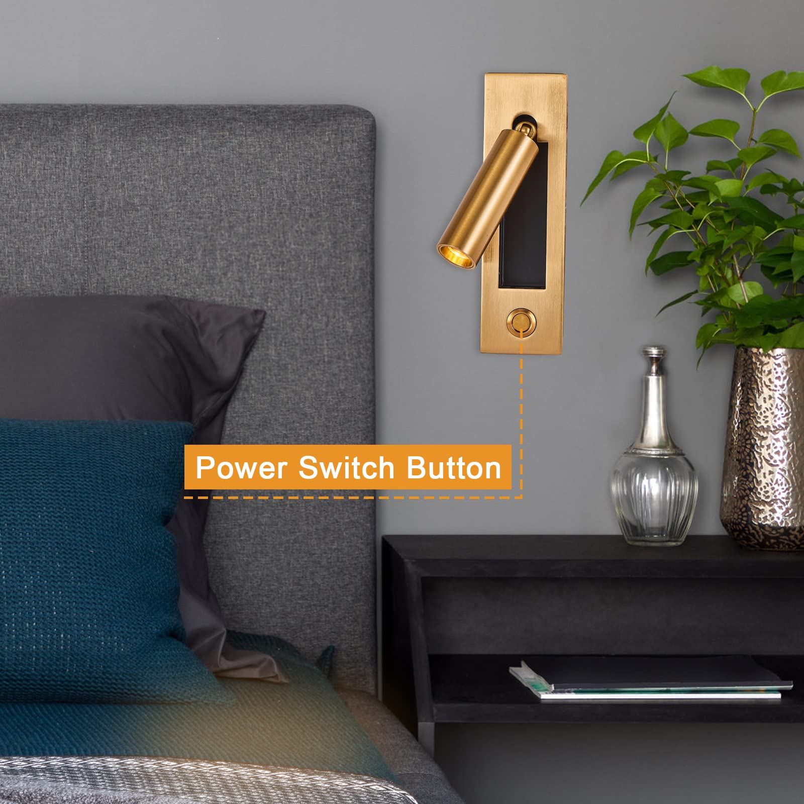 LED Wall Mounted Bedside Light - Adjustable Recessed Headboard Lamp with Switch, Modern Wall Sconce for Reading & Bedroom Decor, Hardwired Spotlight Lighting (Gold) - Perfect for Night Reading, Bedroom Ambience & Space-Saving Design