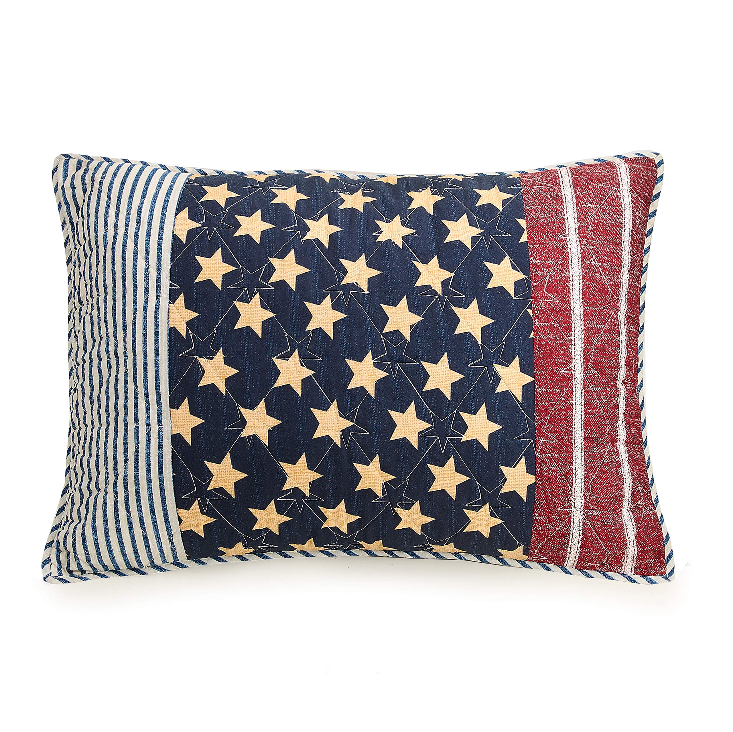 Americana King Size Quilt Set with 2 Shams - Reversible 3-Piece Lightweight Coverlet in Red & Blue - All Seasons Bedding for Rustic Farmhouse, Lodge, or Cabin Decor