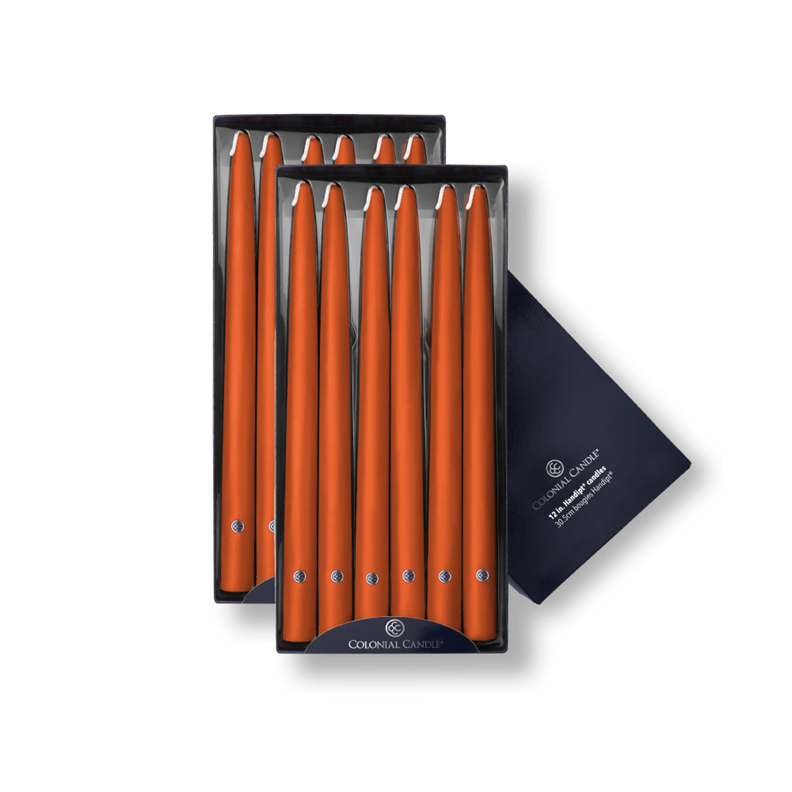 Colonial Candle Unscented Taper Candles - Handipt Collection Pumpkin 12 Inch (12 Pack) - 10 Hour Burn Time for Dining Tables, Fireplace Mantels & Holiday Decorations