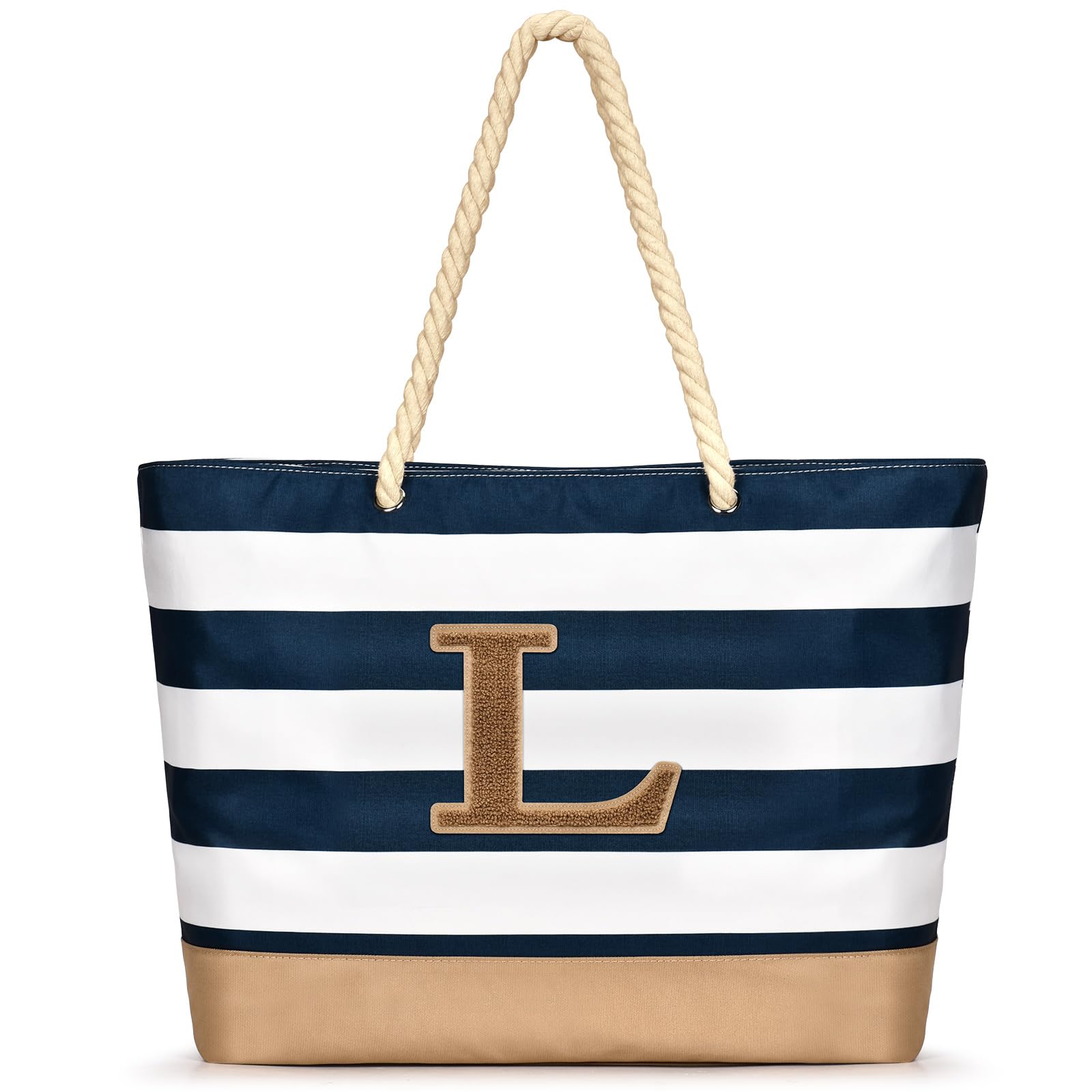 Personalized Waterproof Beach Tote Bag for Women with Zipper - Custom Initial Beach Bags, Travel Essentials & Birthday Gifts for Her - Perfect for Pool Parties, Vacations, and Summer Getaways