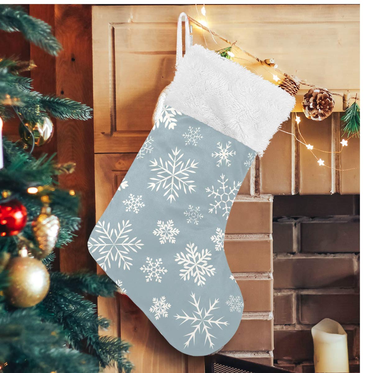 Vikko Seamless Snowflakes Blue Christmas Stocking - 17.7 Inch Classic Velvet Plush Santa Stocking Hanging Decorations for Fireplace, Bed, Stairs, Xmas Tree - Perfect for Holiday Parties & Festive Home Decor - Set of 2