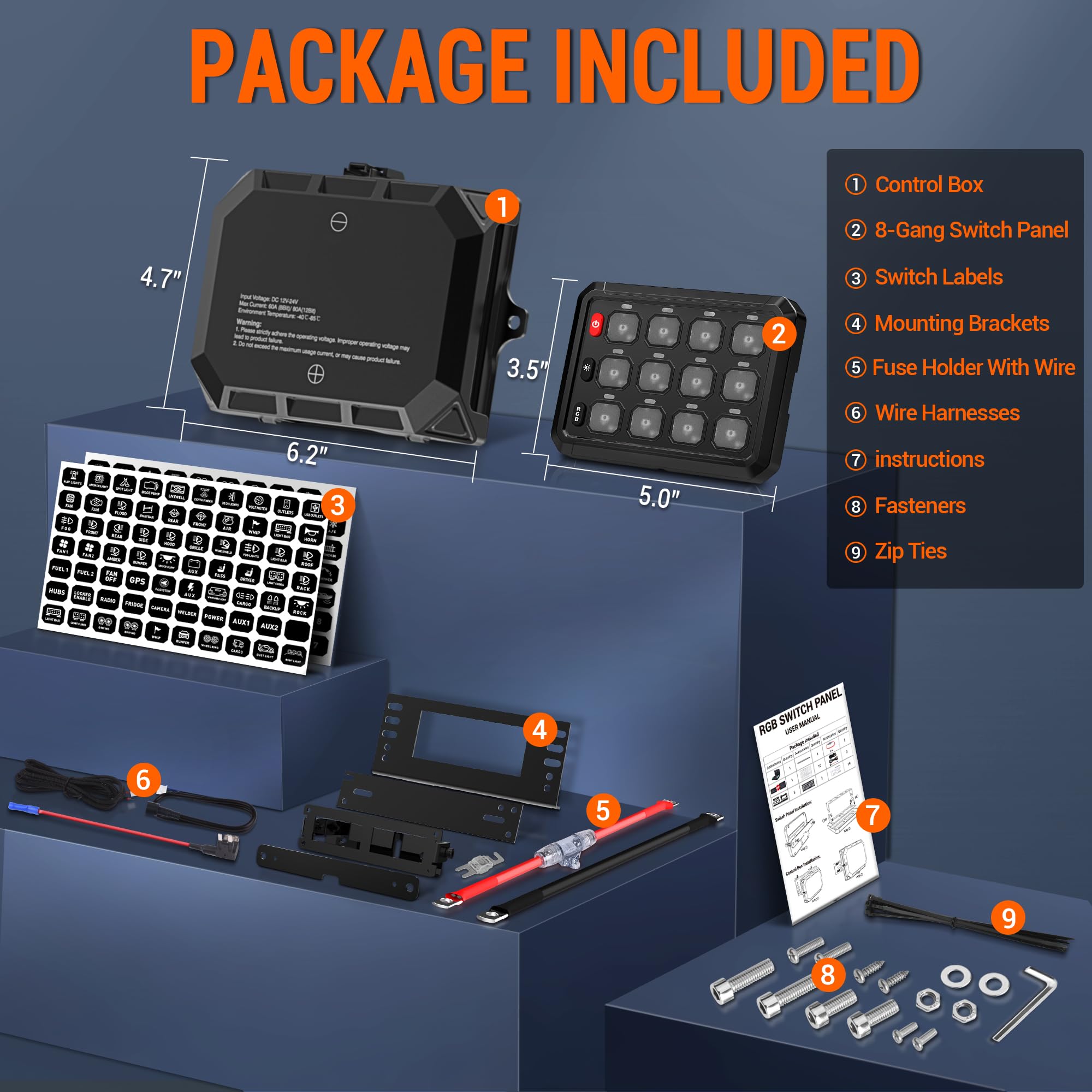 12 Gang Universal Switch Panel with LED & Touch Control - Waterproof Circuit Relay System for Cars, Boats, Trucks, UTVs & ATVs - Perfect for Off-Road, Marine & RV Lighting Control
