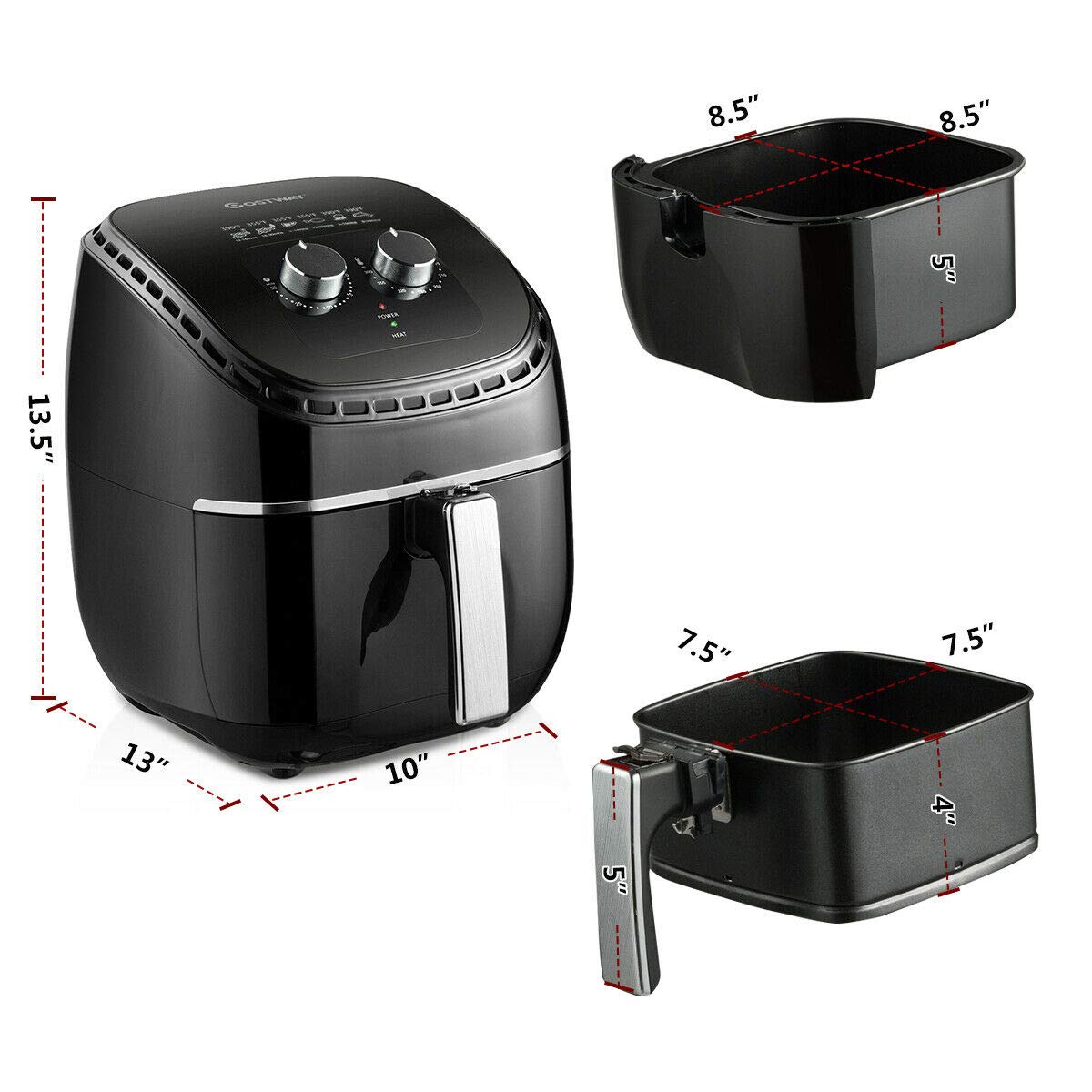 COSTWAY 3.5Qt Air Fryer 1300W Oil-Free Electric Cooker with Smart Time & Temperature Control | UL Certified, Dishwasher Safe, Nonstick Basket & Auto Shut Off | Perfect for Healthy Cooking, Quick Meals & Family Snacks (Black)