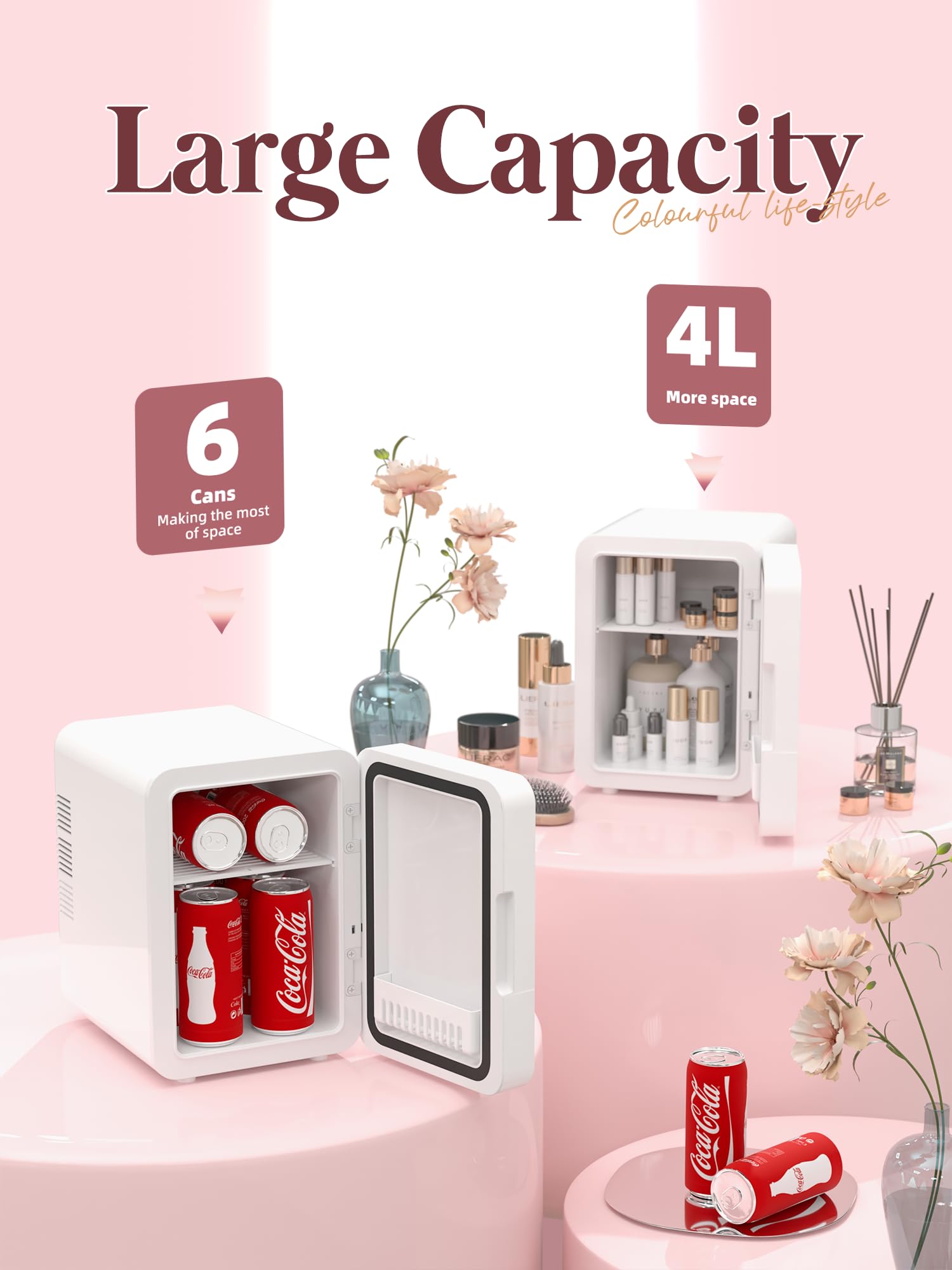 BOGDA 4L Mini Skincare Fridge with LED Light Mirror - Portable Cosmetic Cooler & Warmer for Makeup, Skincare, Food - Perfect for Bedroom, Office, Car (White) | Keep Beauty Products Fresh & Drinks Chilled Anywhere