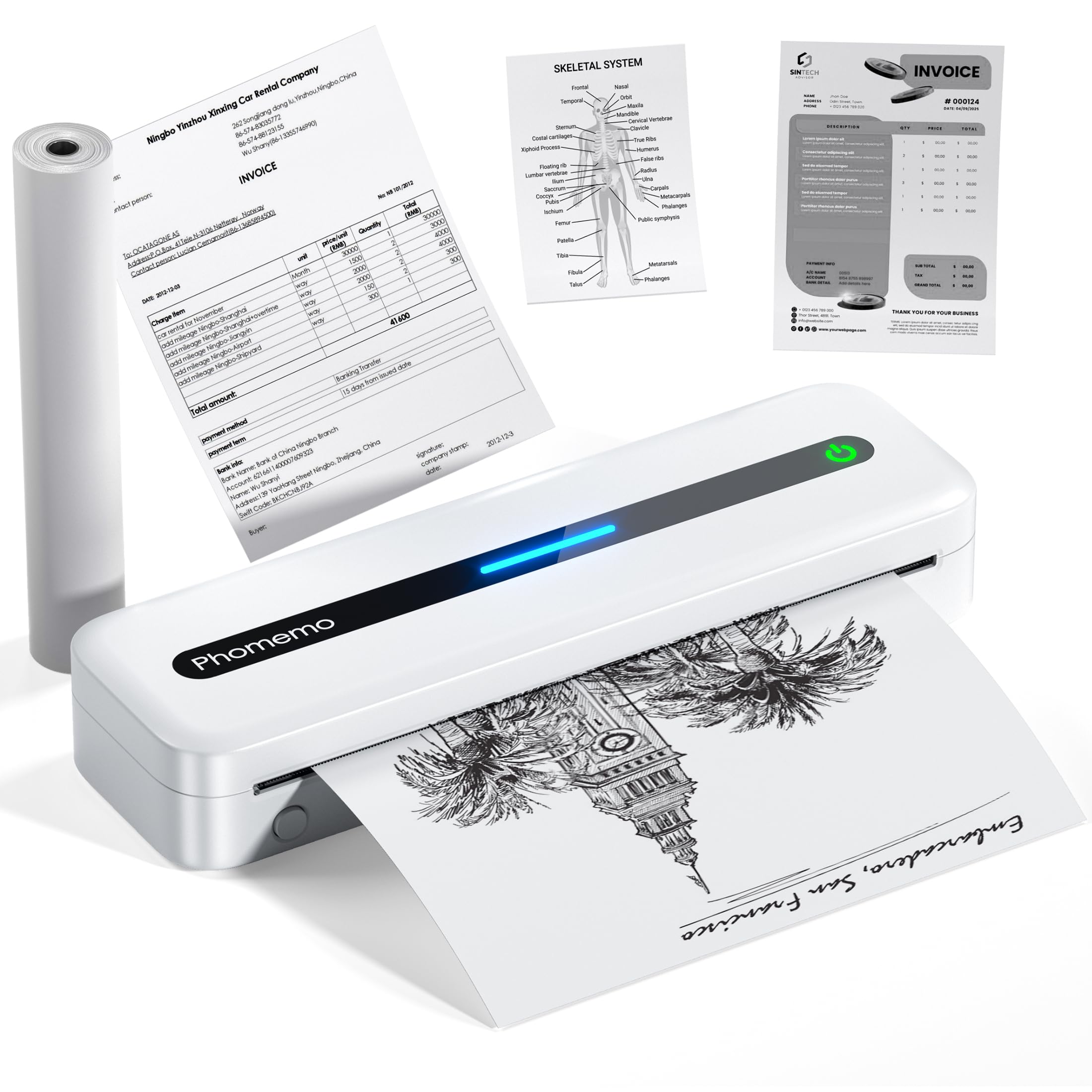 Phomemo M832 Wireless Portable Thermal Printer for Travel - Bluetooth Compatible with iPhone, Android, Laptop - No Ink Needed, Supports 8.5x11