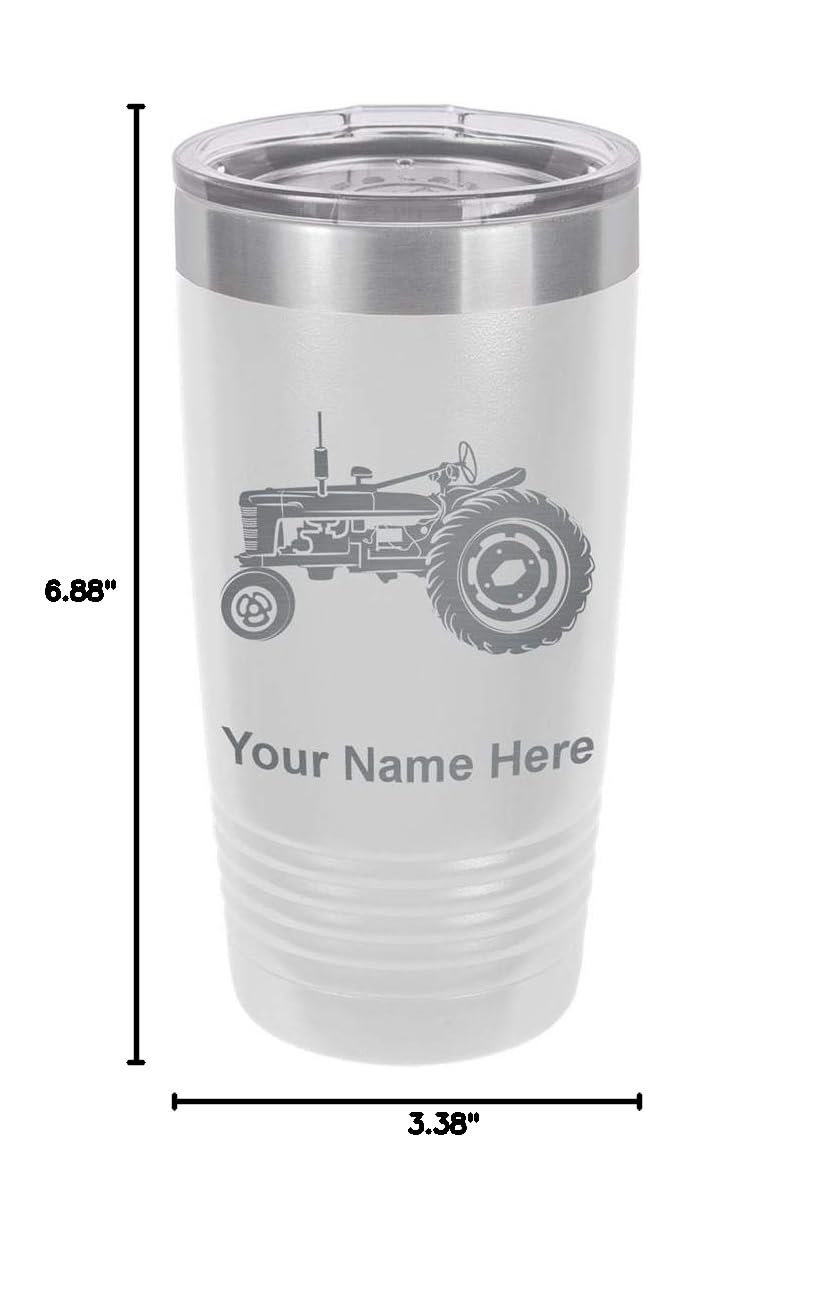 LaserGram 20oz Vacuum Insulated Stainless Steel Tumbler Mug - Custom Engraved Old Farm Tractor Design, Leakproof & Sweatproof, Keeps Drinks Hot/Cold for Hours - Perfect for Coffee, Tea, Outdoor Activities & Gifts (White)