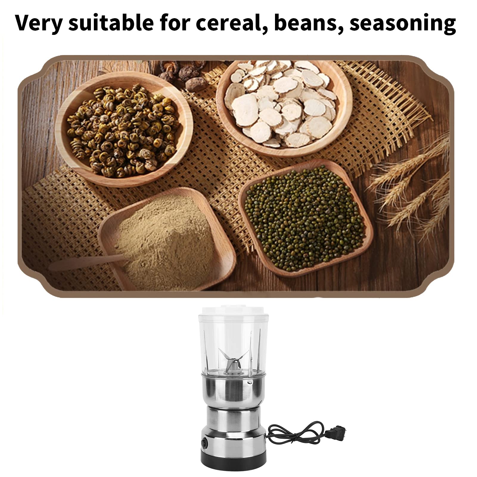 Electric Grain Grinder & Coffee Bean Grinder - 300W Stainless Steel Powder Grinder Machine for Herbs, Grains, Nuts | Automatic Grain Mill Grinder with US Plug 110V | Perfect for Home Kitchen, Coffee Shops & Baking