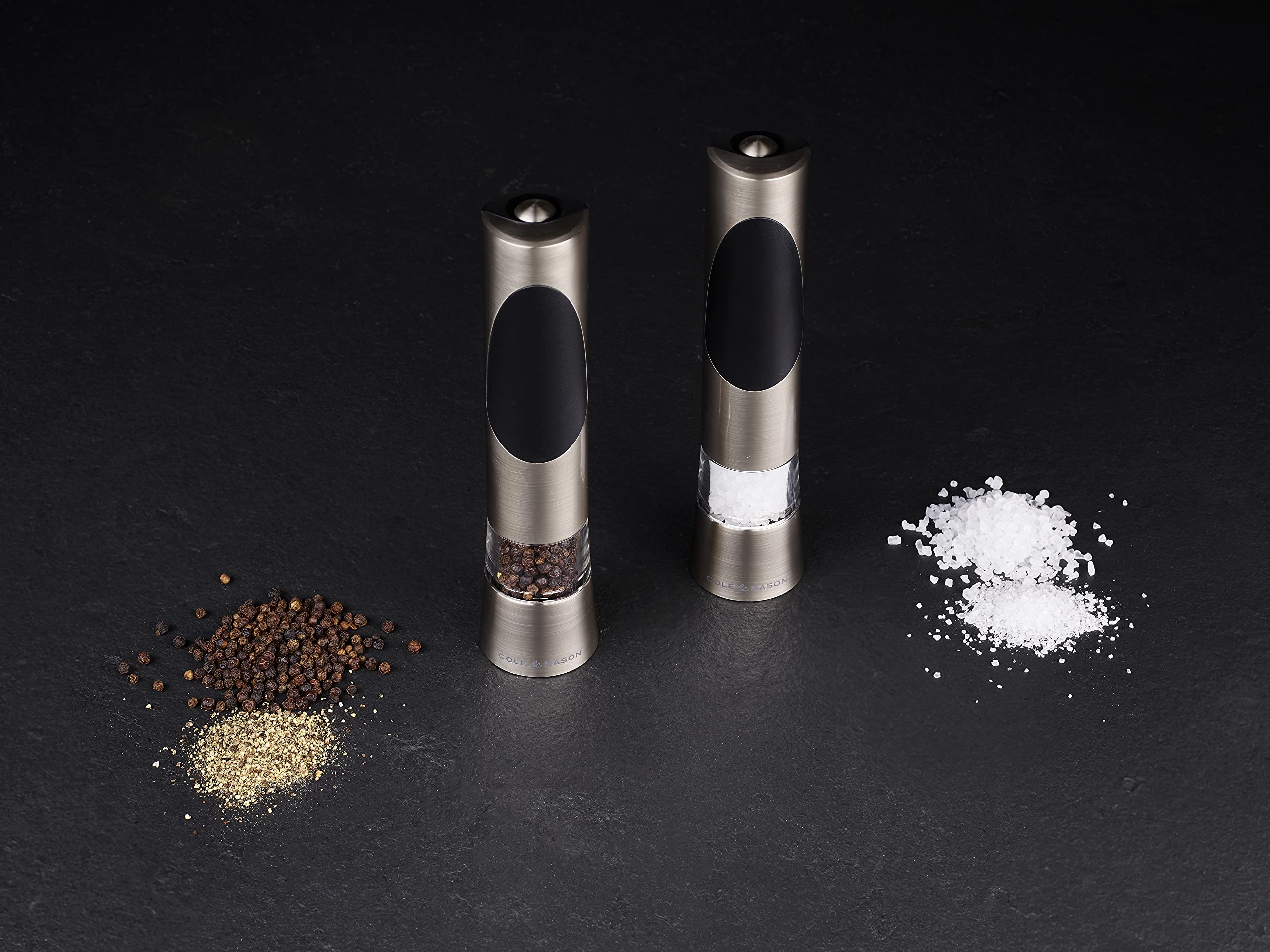 Cole & Mason Richmond Electric Salt and Pepper Mill Set - Adjustable Coarseness, Premium Chrome & Acrylic Design, 8.5