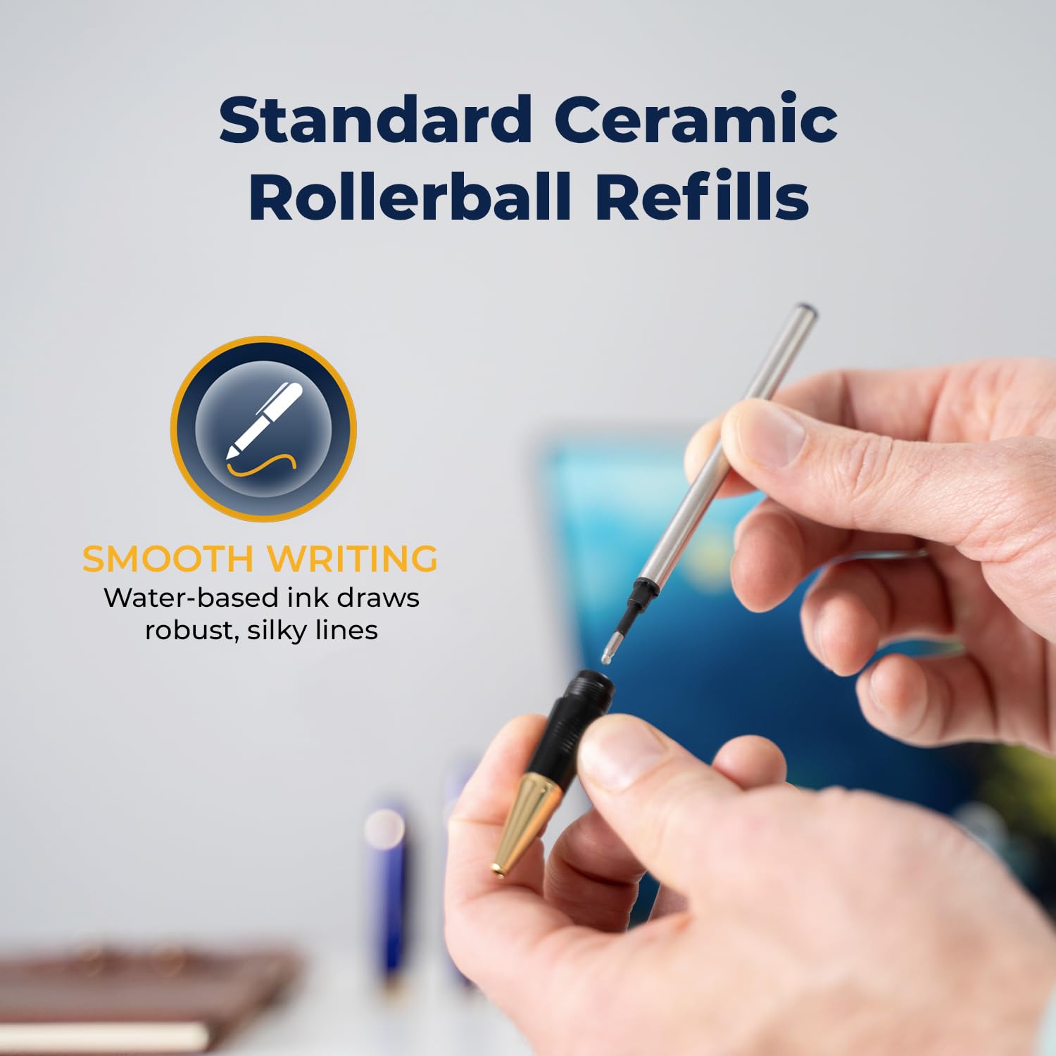 Premium Ceramic Rollerball Pen Refill - Black Ink Cartridge for Waterman & Dayspring Rollerball Pens | Smooth Writing for Office, School & Journaling