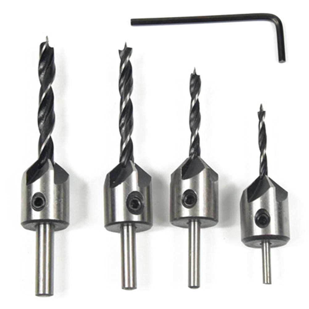4Pcs HSS 5 Flute Countersink Drill Bit Set (3mm-6mm) for Woodworking, Chamfering & End Milling - Perfect for Carpentry, DIY Projects & Professional Woodworking Tools
