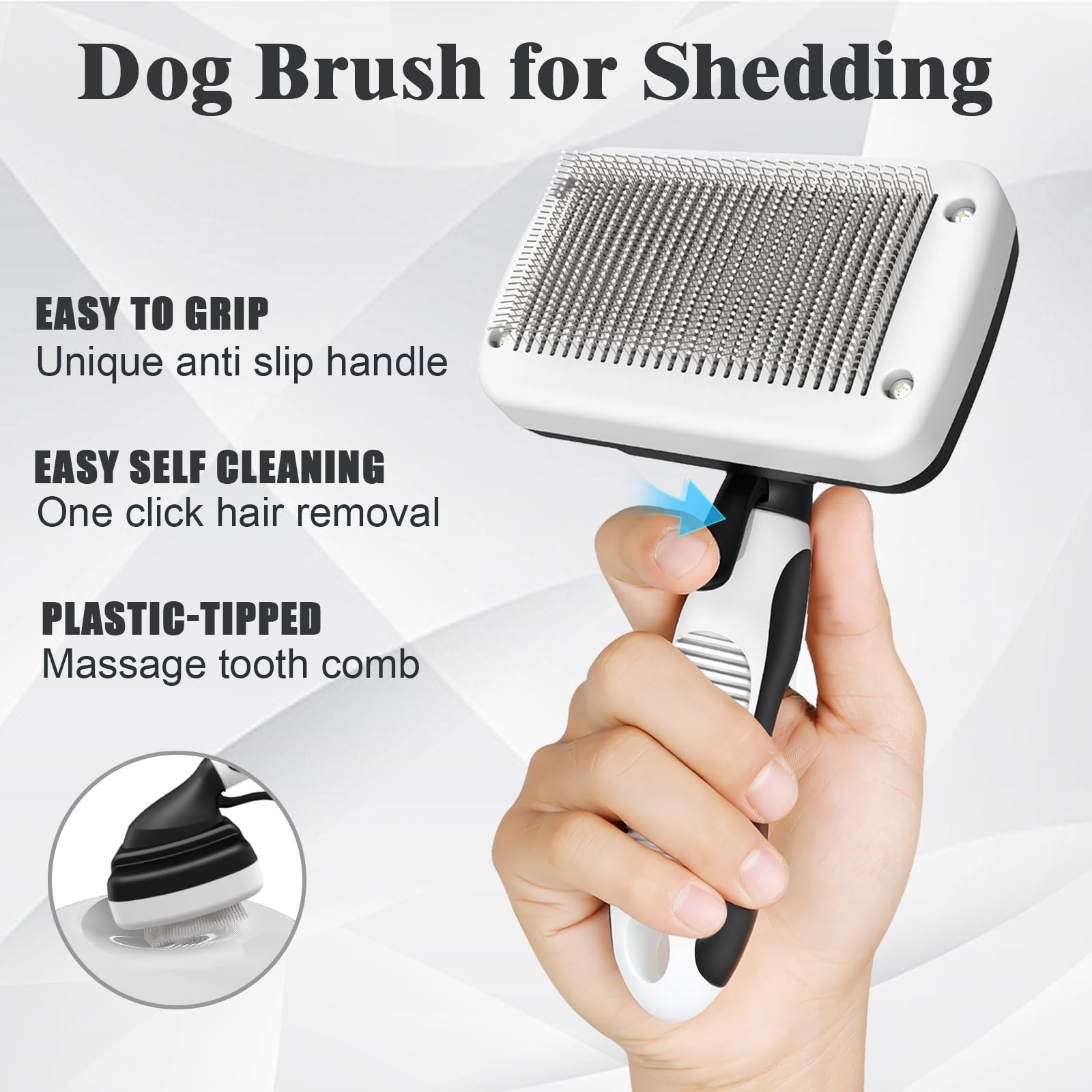 3PCS Dog Grooming Brush Set - Slicker Brush, Deshedding Brush & Bath Brush for Dogs & Cats - Gentle Pet Hair Removal & Detangling Tool for Long & Short Hair (White & Black) - Perfect for Home Grooming & Professional Pet Care