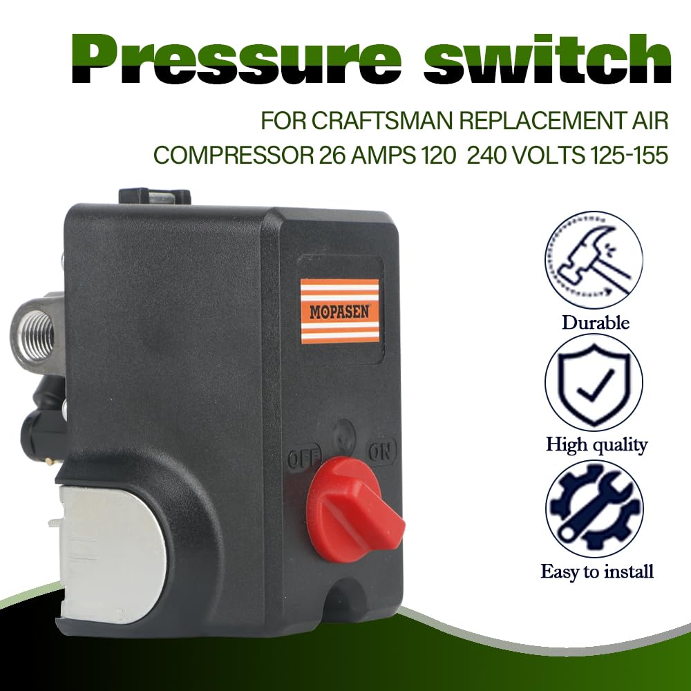 Craftsman Air Compressor Pressure Switch Replacement 26 AMPS 120/240V 125-155 PSI 4 Port (Model 034-0228) - Perfect for Workshop, Garage & DIY Projects