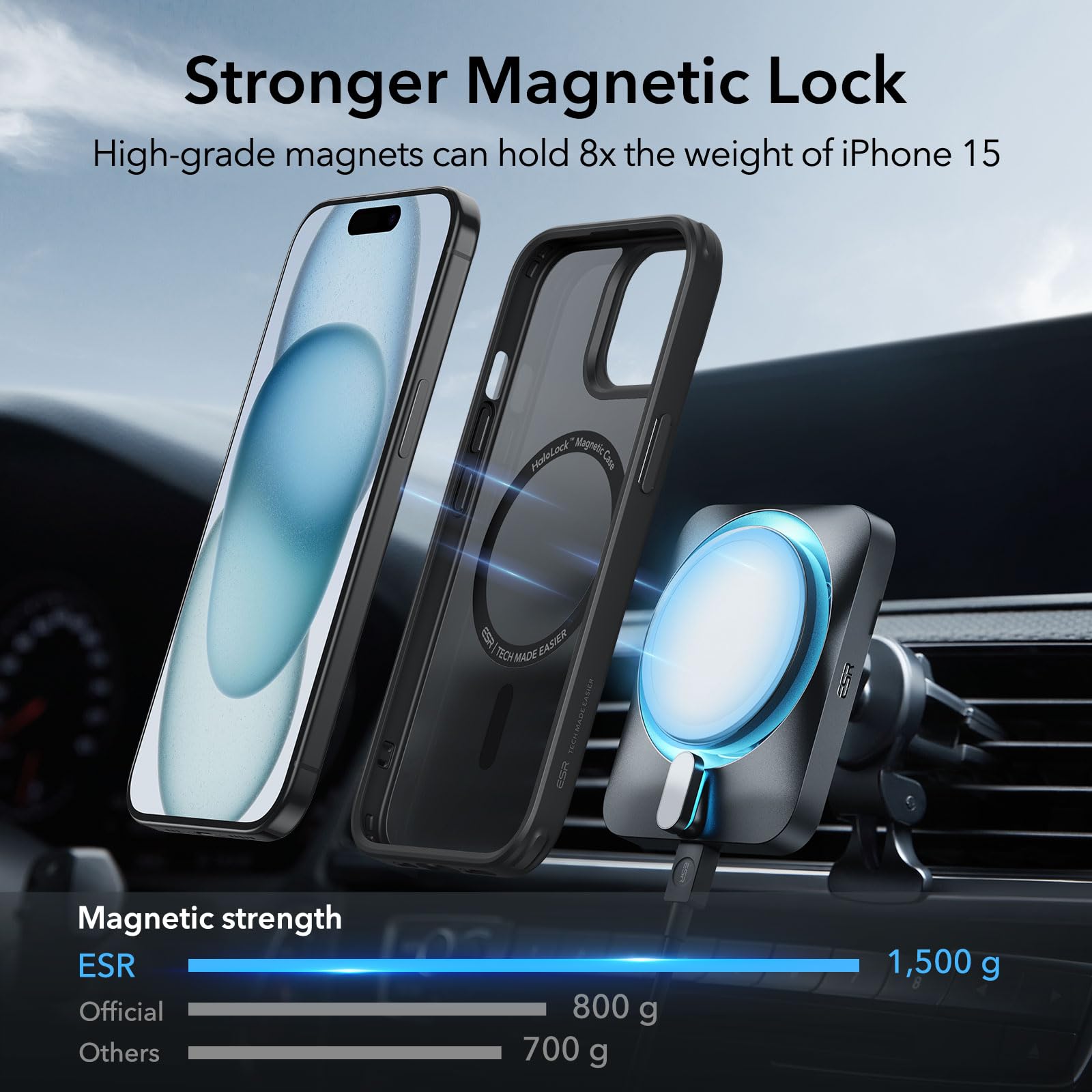 ESR for iPhone 15 Case with MagSafe | Military-Grade Protection & Anti-Yellowing | Scratch-Resistant Back Cover | Magnetic Phone Case for iPhone 15 Classic Series in Frosted Black | Perfect for Daily Use, Travel & Outdoor Activities