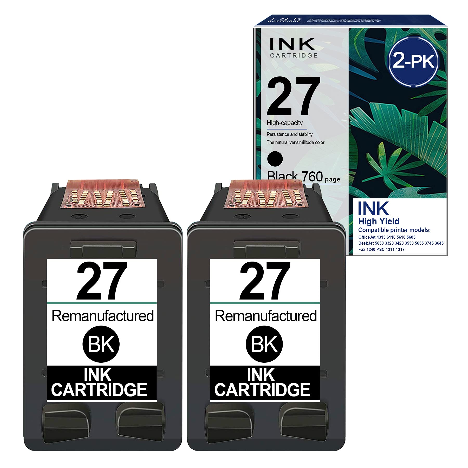 2-Pack Black C8727AN Remanufactured Ink Cartridges - Compatible with HP OfficeJet 4315, 5605, DeskJet 5650, 3320, 3550, 5655, 3845, 5150, 3650, Fax 1240, PSC 1311, 1317 Printers - High-Quality Replacement for Home & Office Printing Needs