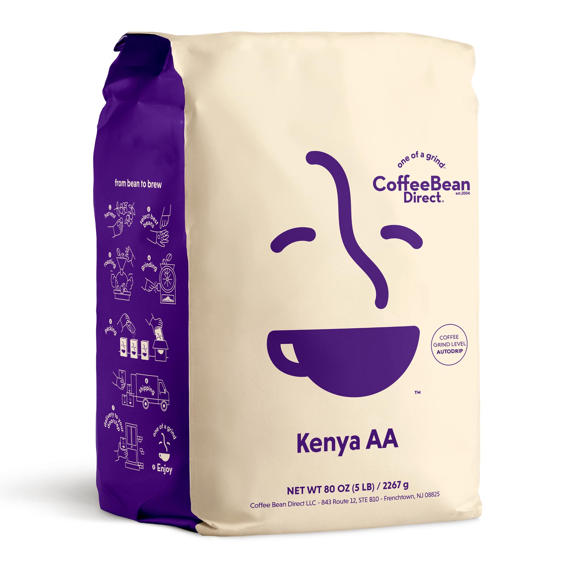 Premium Kenya AA Whole Bean Coffee - Light Roast, 5lb Bag (Pack of 1) | Fresh & Aromatic Specialty Coffee Beans for Home Brewing, Espresso & Gifts