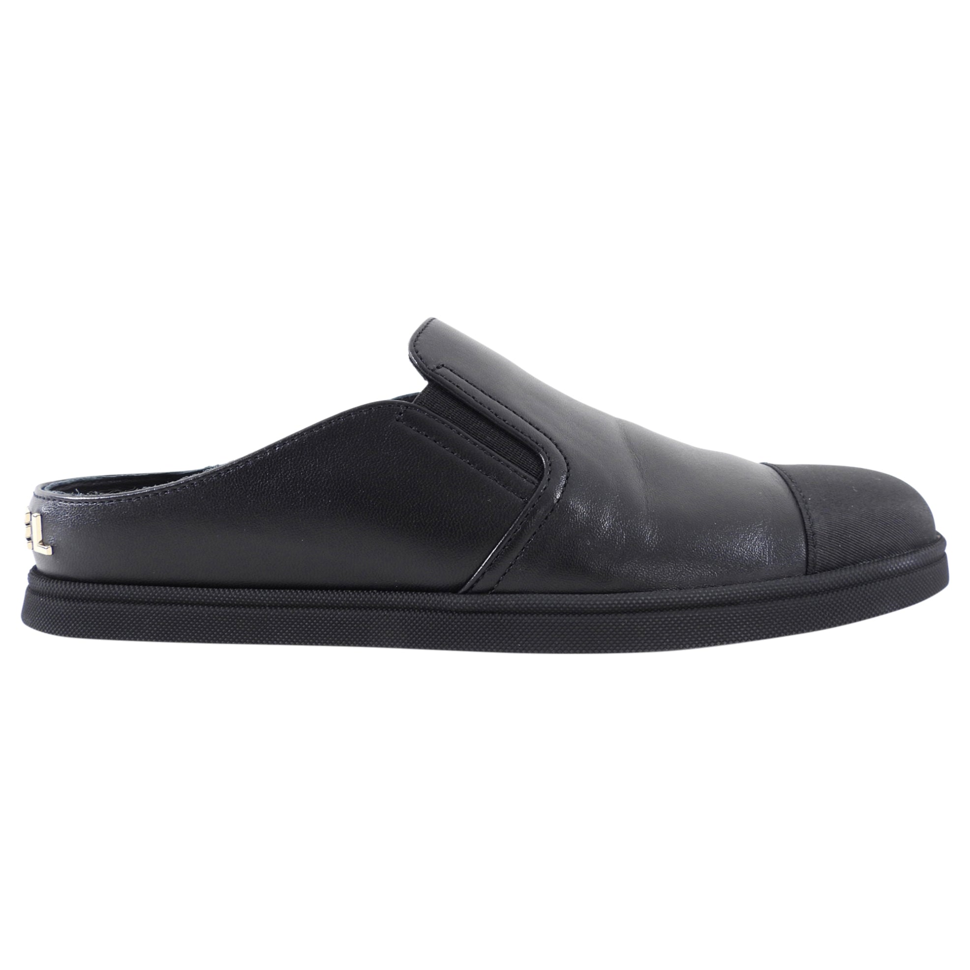 Chanel 2024 Black Leather Signature Logo Flat Mules Women's Size 36.5 - Comfortable Slip-On Shoes for Casual Wear & Office Outfits