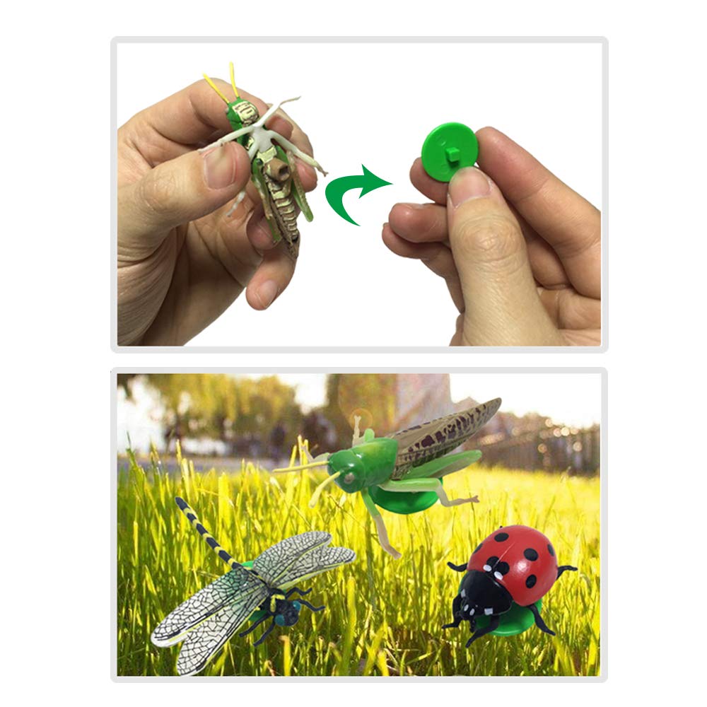 Realistic Insect Toy Figures Set - 6PCS Bug Finger Rings with Magnifying Glass | Dragonfly, Butterfly, Grasshopper, Bee, Ladybug, Cicada | Pretend Play Educational Toys for Kids Outdoor Exploration & Science Learning