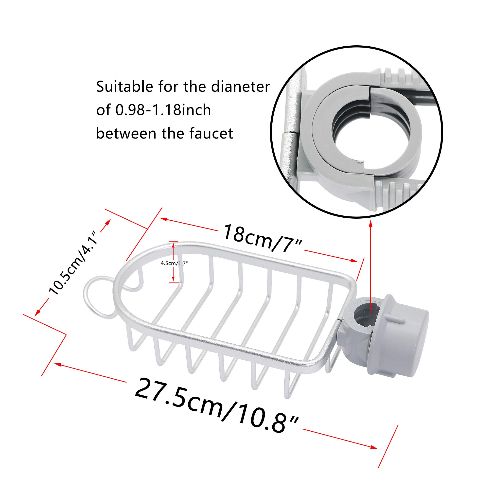 SinLoon Stainless Steel Kitchen Faucet Sponge Holder & Sink Organizer - Space Saving Soap Dish, Brush Rack for Kitchen & Bathroom - Perfect for Small Spaces & Clutter-Free Sinks (White)