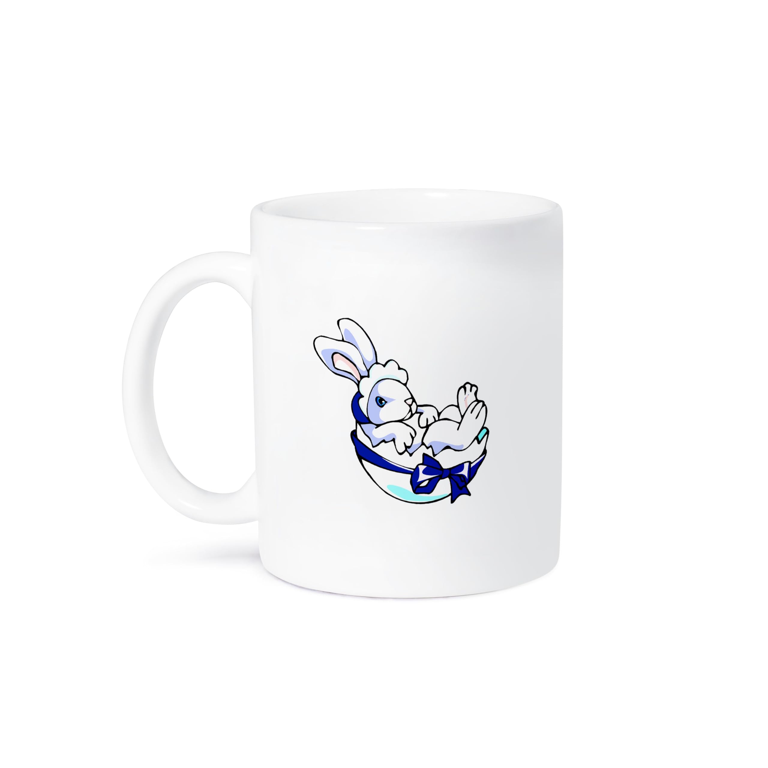 3D Rose 11oz Funny Easter Coffee Mug - Baby Bunny with Blue Ribbon Design, Cute Holiday Gift for Women & Men - Perfect for Easter Celebrations, Office Use & Coffee Lovers