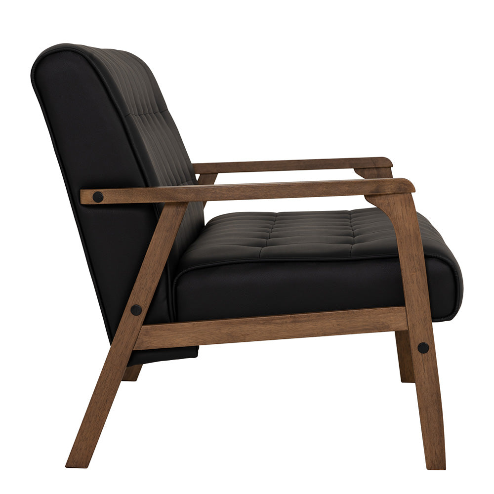TUCSON 3-Seater Sofa in Walnut Frame with Black PU Leather Upholstery - Perfect for Living Room, Lounge, and Office Spaces