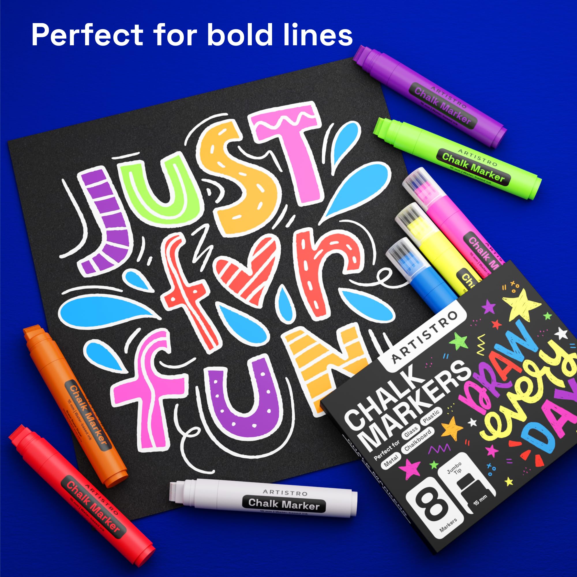 ARTISTRO 8 Pack Jumbo Liquid Chalk Markers - Pre-Activated Erasable White Chalk Markers for Glass, Signs, Windows, Cars & Chalkboards - Perfect for Kids, Adults, Restaurants, Cafes & DIY Home Decor Projects