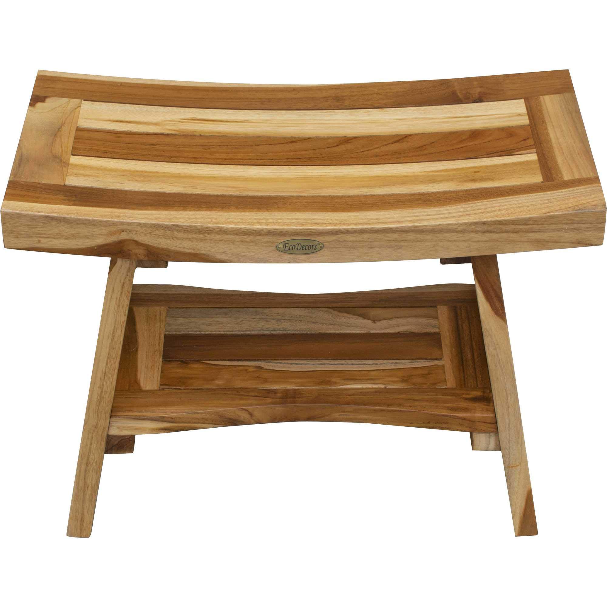 Premium Teak Shower Bench with Shelf - Waterproof Bathroom Seating Stool for Spa, Sauna & Elderly Safety - Natural Wood Finish for Modern Bathroom Decor