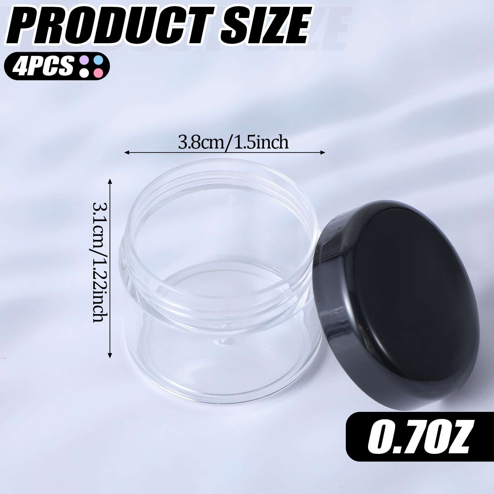 4 Pack 0.7oz Refillable Travel Cream Jars - Leak-Proof Plastic Cosmetic Containers with Lids & Spatula for Toiletries, Makeup Samples, Essential Oils - Perfect for DIY Beauty Products, Travel Storage & On-the-Go Touch Ups (Black)